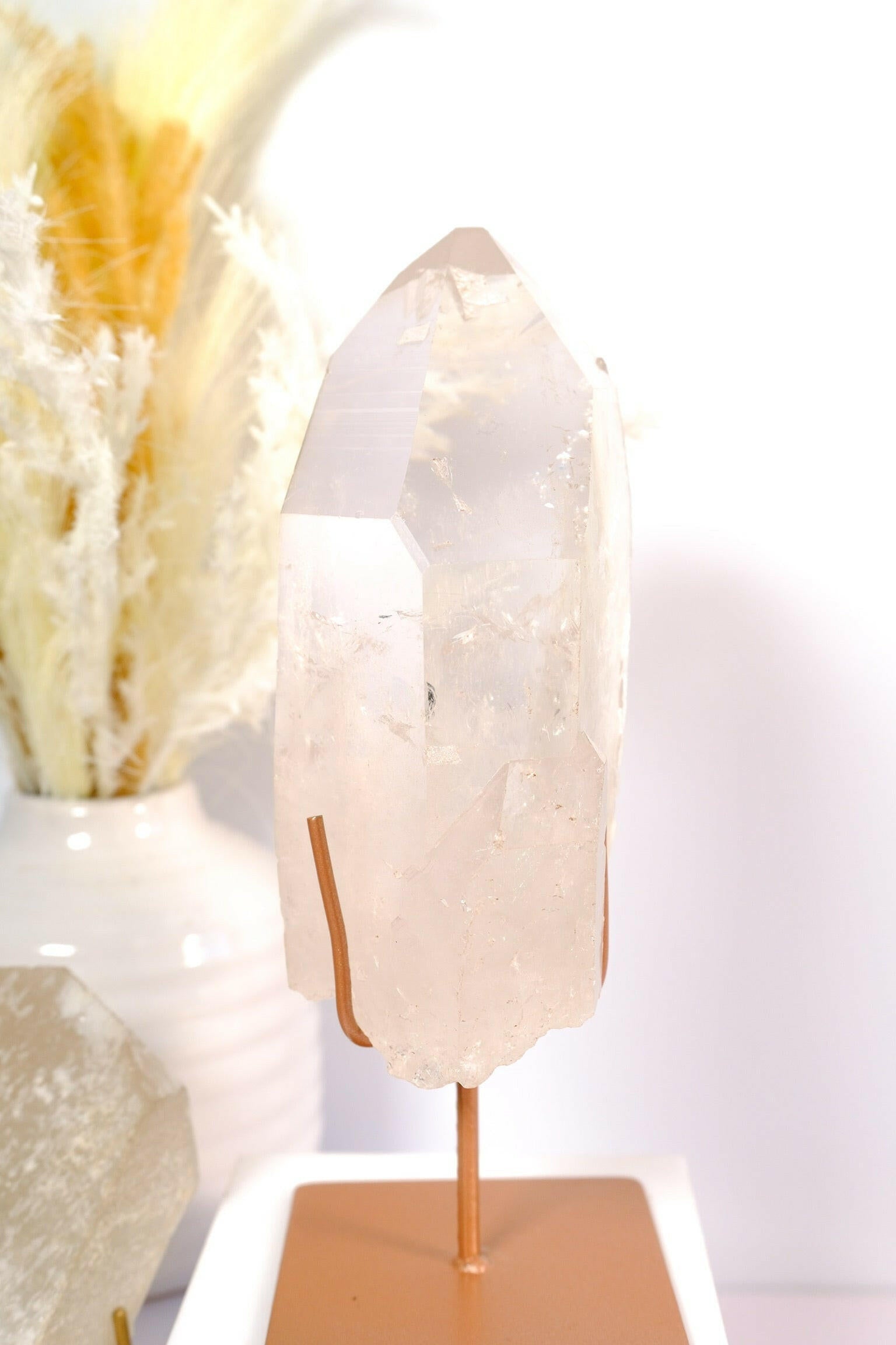 Lemurian Quartz Rough Polished on Stand Healing Crystal.