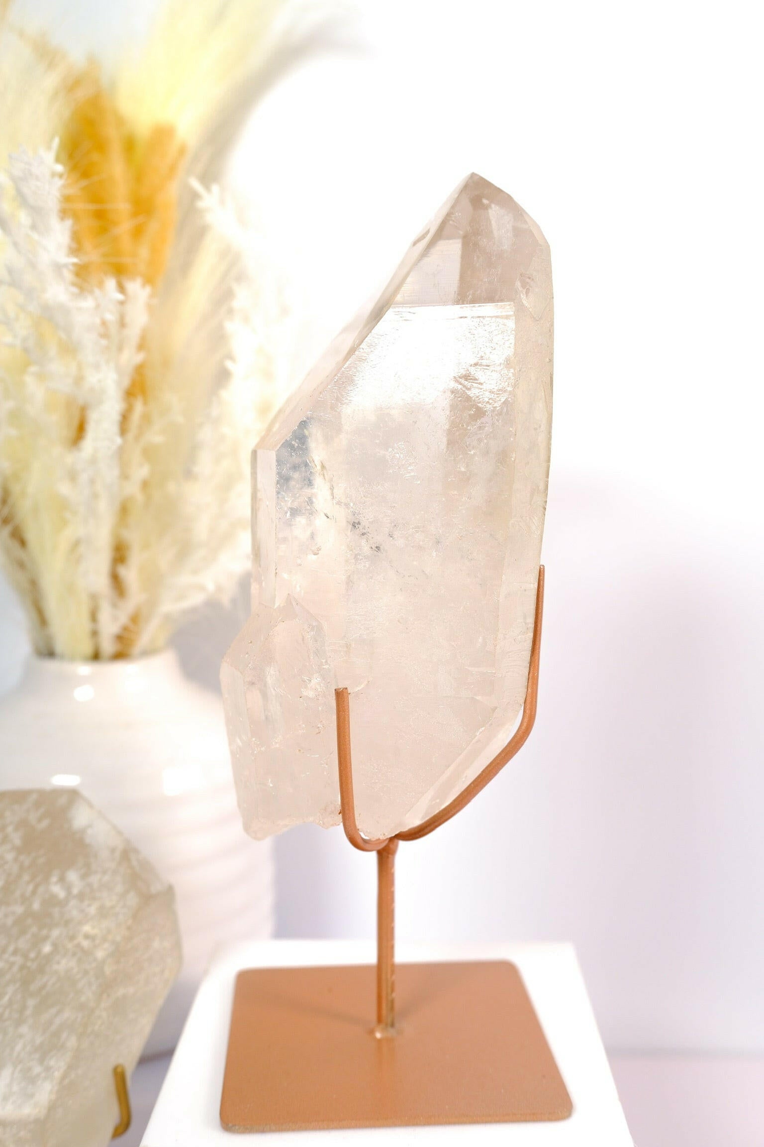 Lemurian Quartz Rough Polished on Stand Healing Crystal.