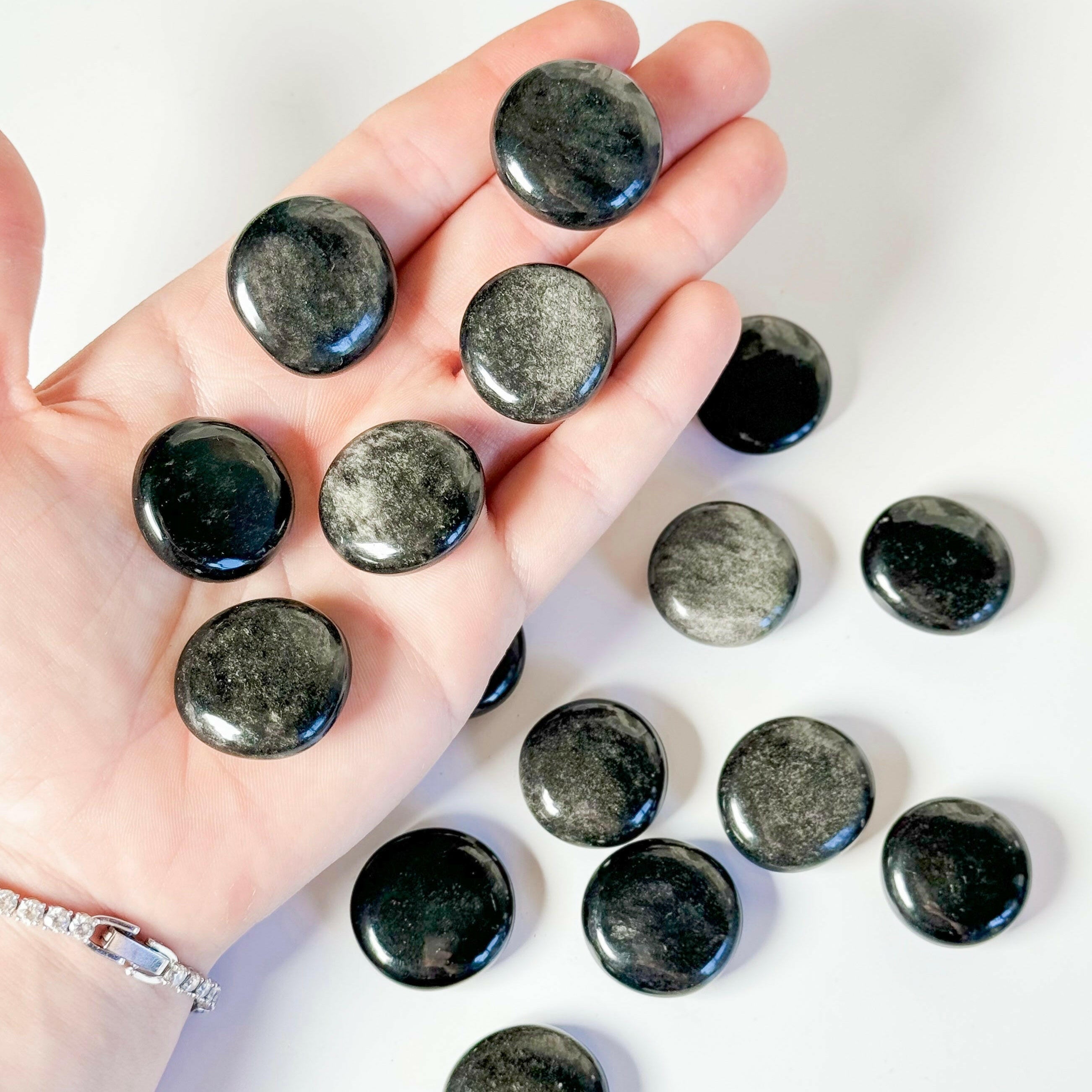 Silversheen Obsidian Mini Flat Healing Crystal.