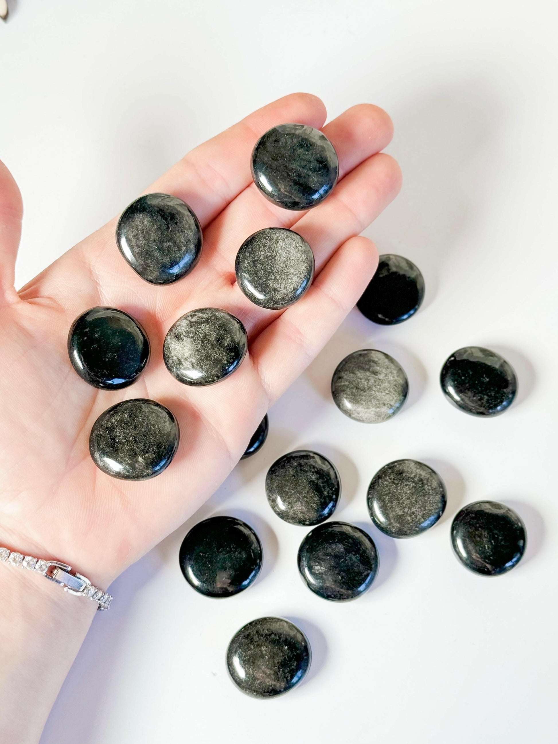 Silversheen Obsidian Mini Flat Healing Crystal.