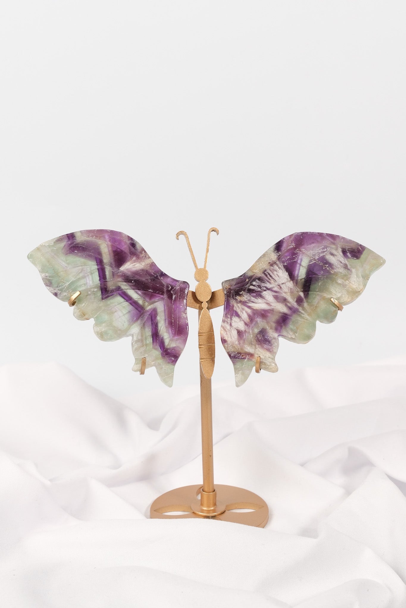 Fluorite Butterfly Wings on Gold Stand