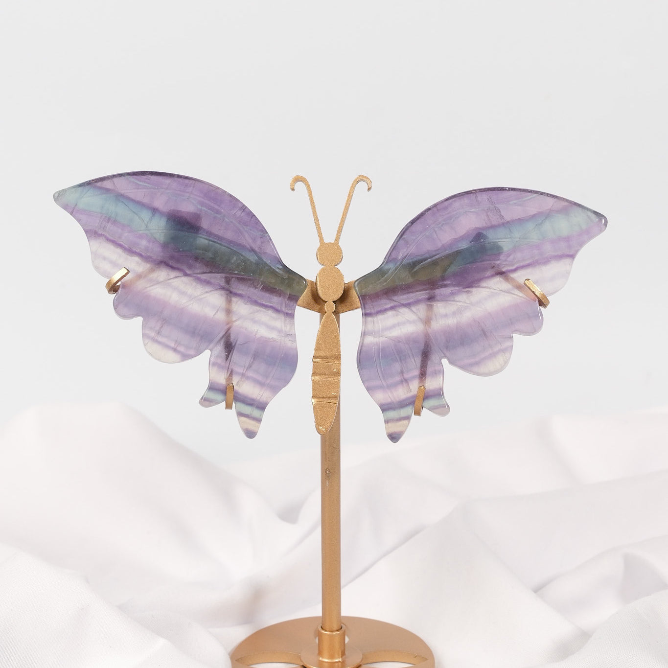 Fluorite Butterfly Wings on Gold Stand
