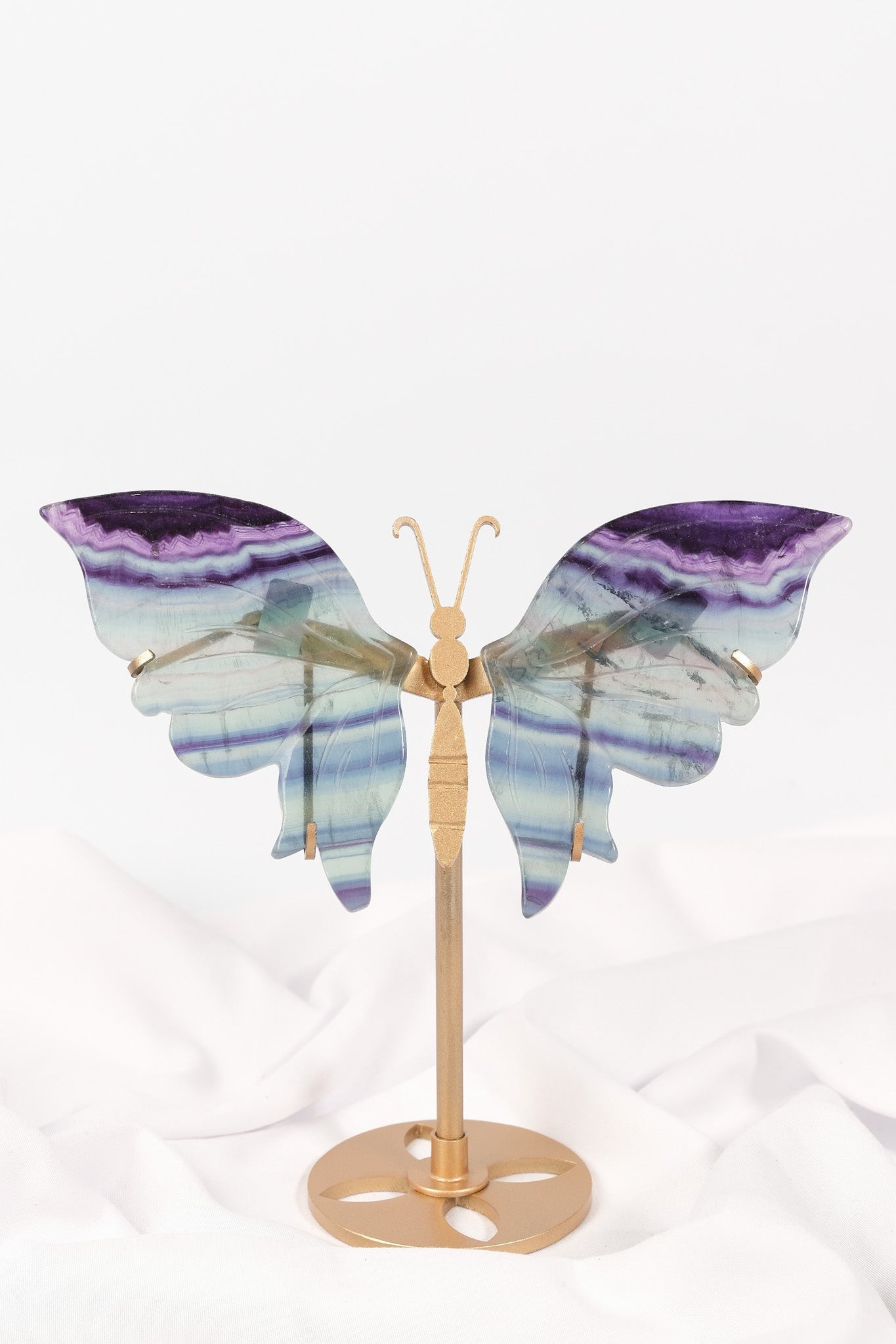 Fluorite Butterfly Wings on Gold Stand
