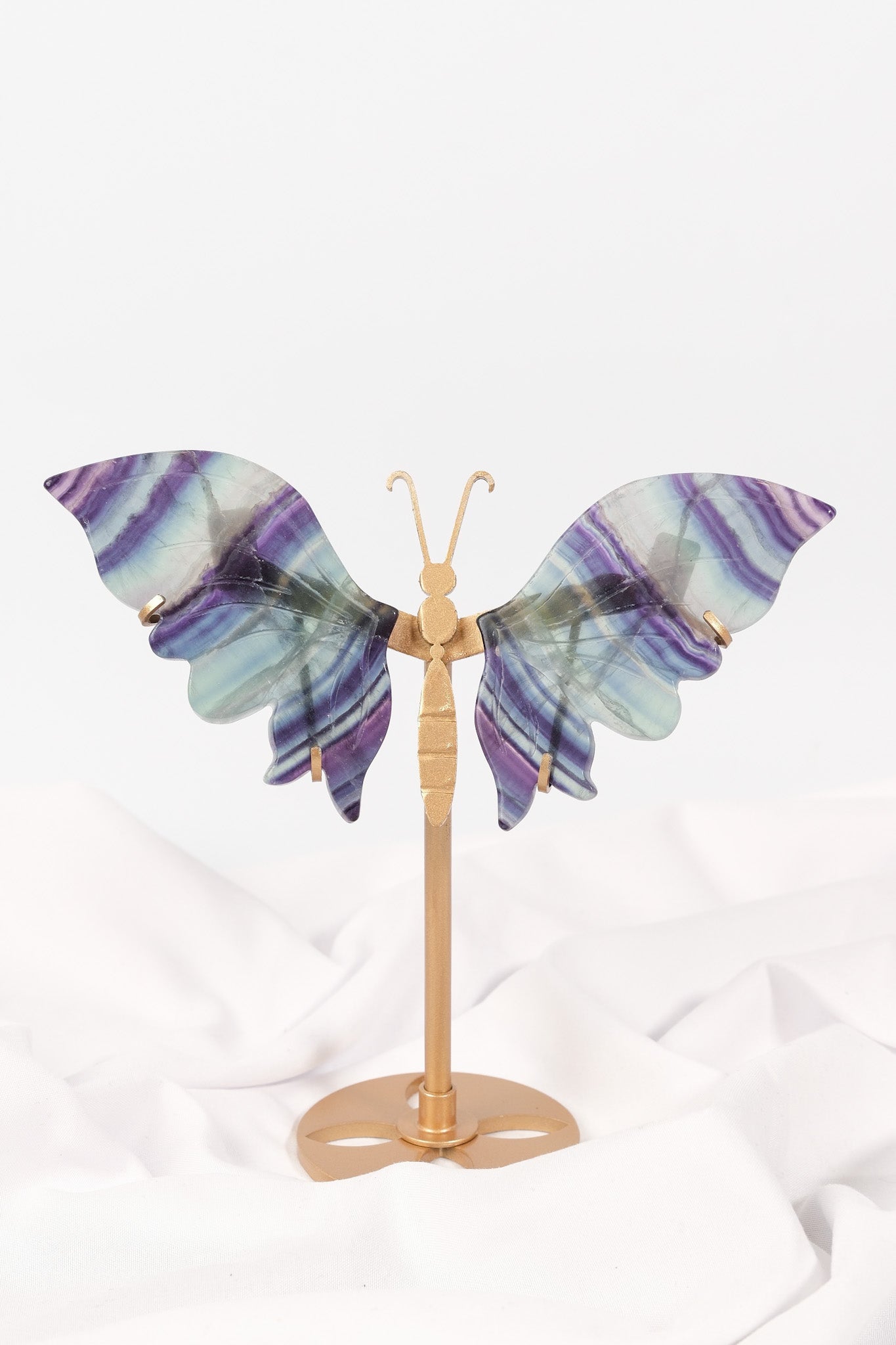 Fluorite Butterfly Wings on Gold Stand