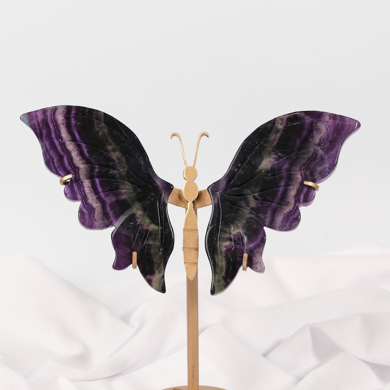 Fluorite Butterfly Wings on Gold Stand