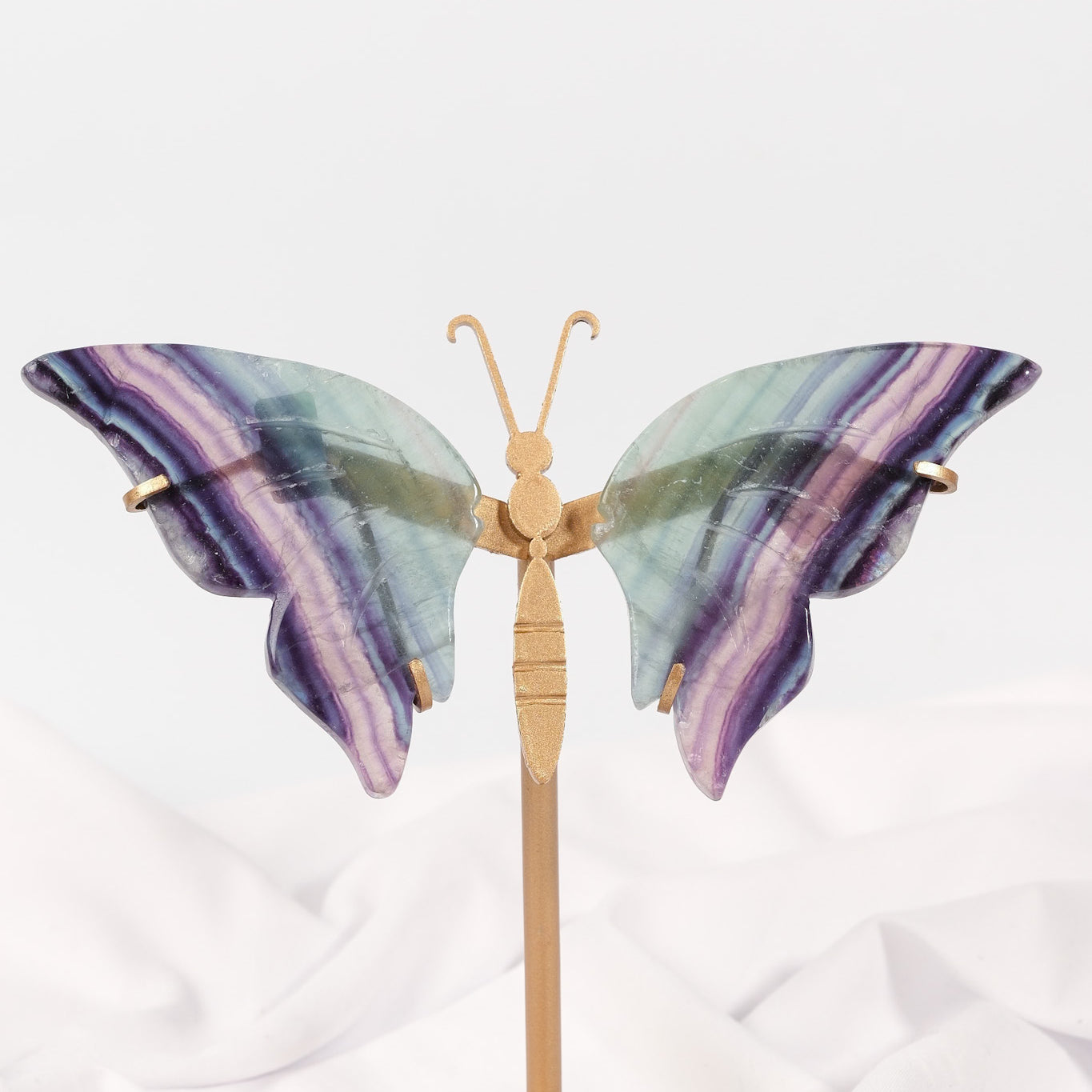 Fluorite Butterfly Wings on Gold Stand