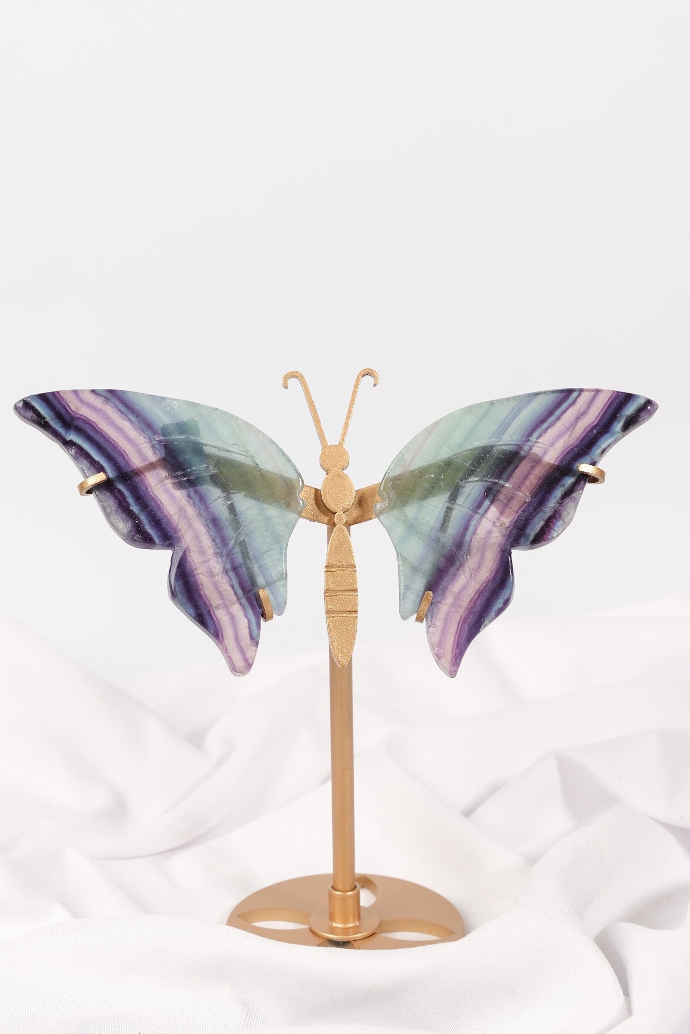 Fluorite Butterfly Wings on Gold Stand