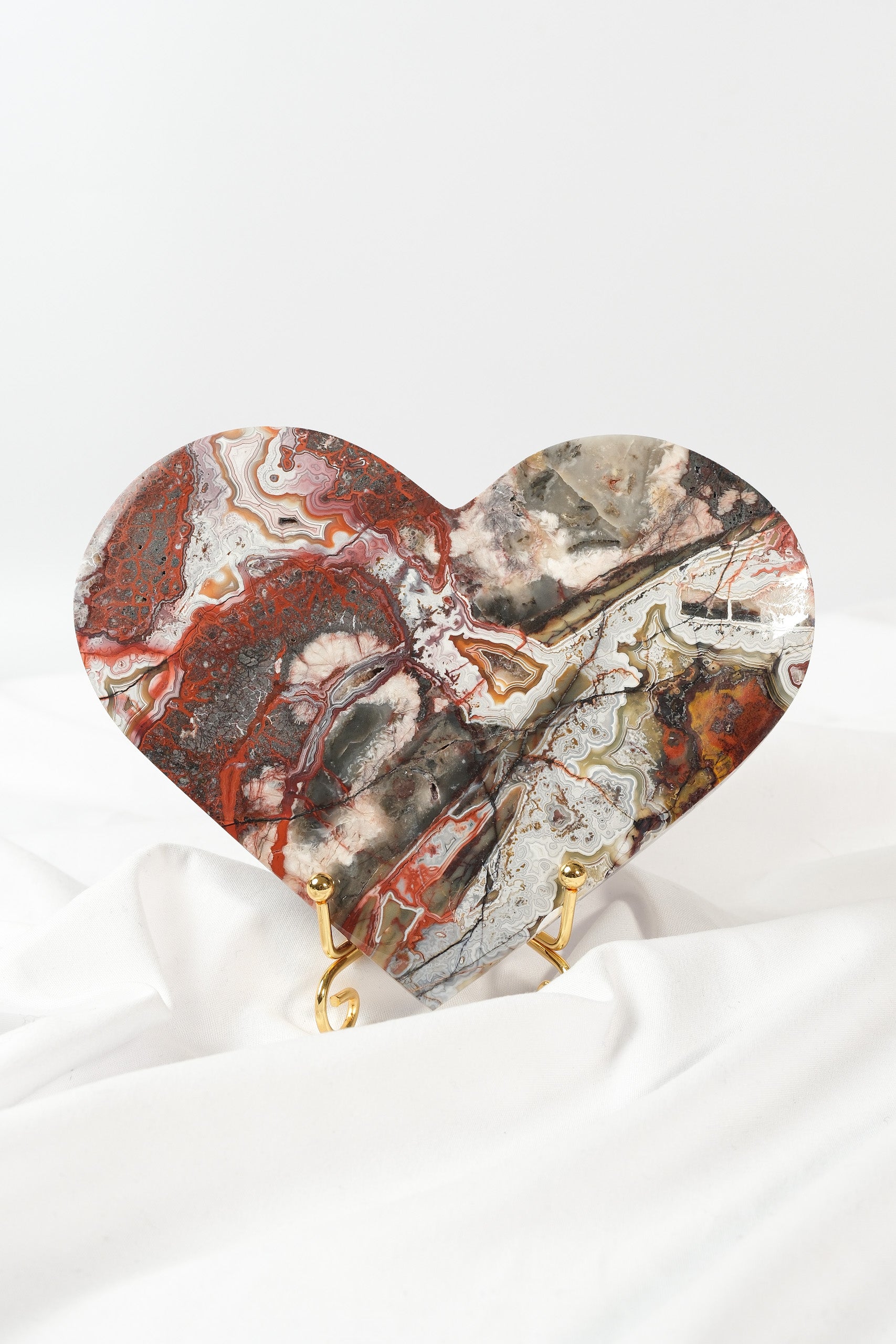Mexican Crazy Lace Agate Heart on Stand