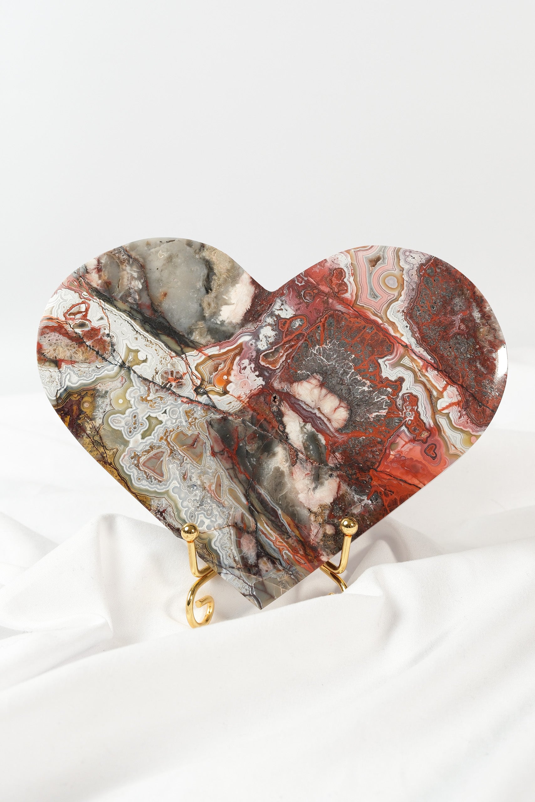 Mexican Crazy Lace Agate Heart on Stand