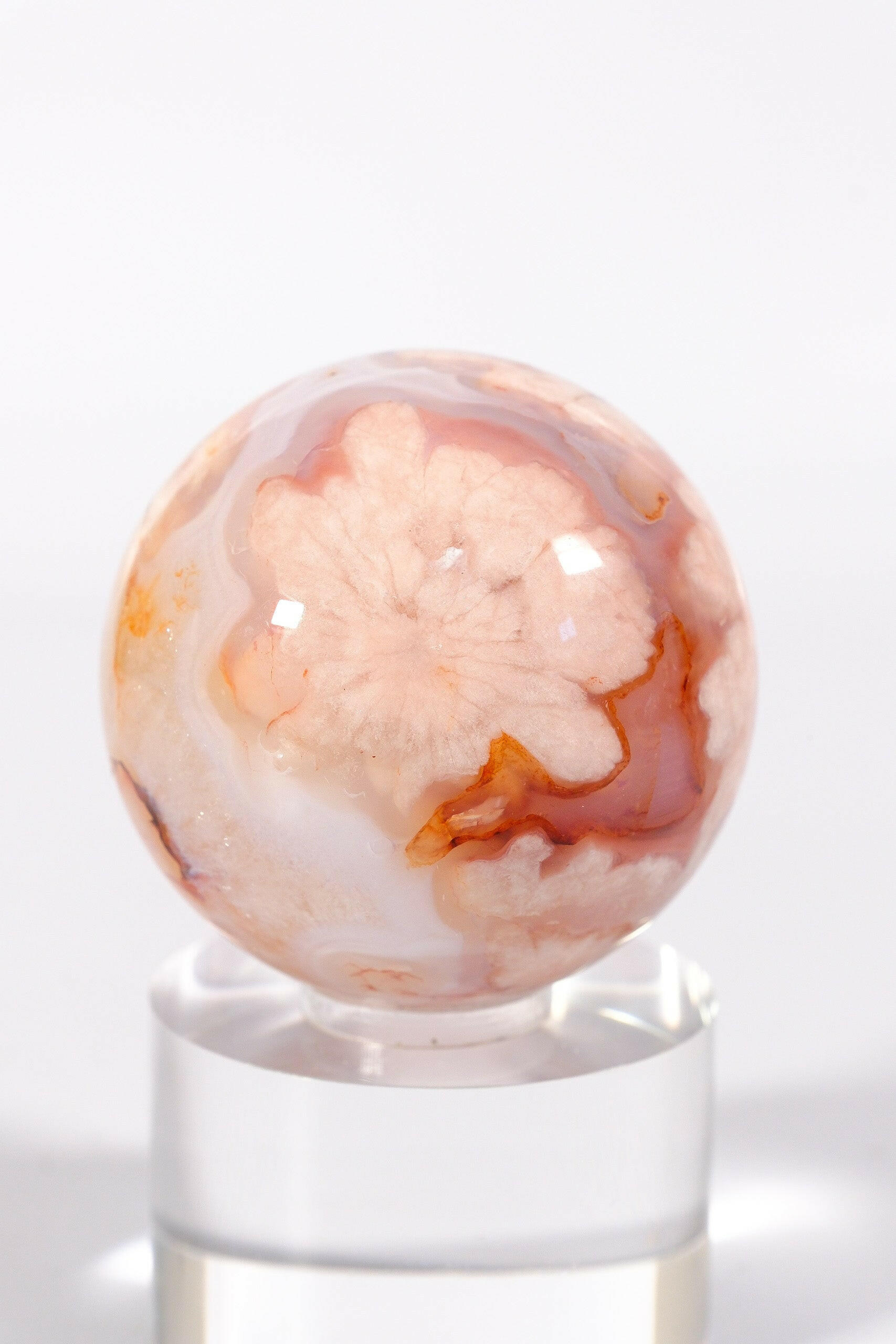Flower Agate/Carnelian Sphere Healing Crystal.