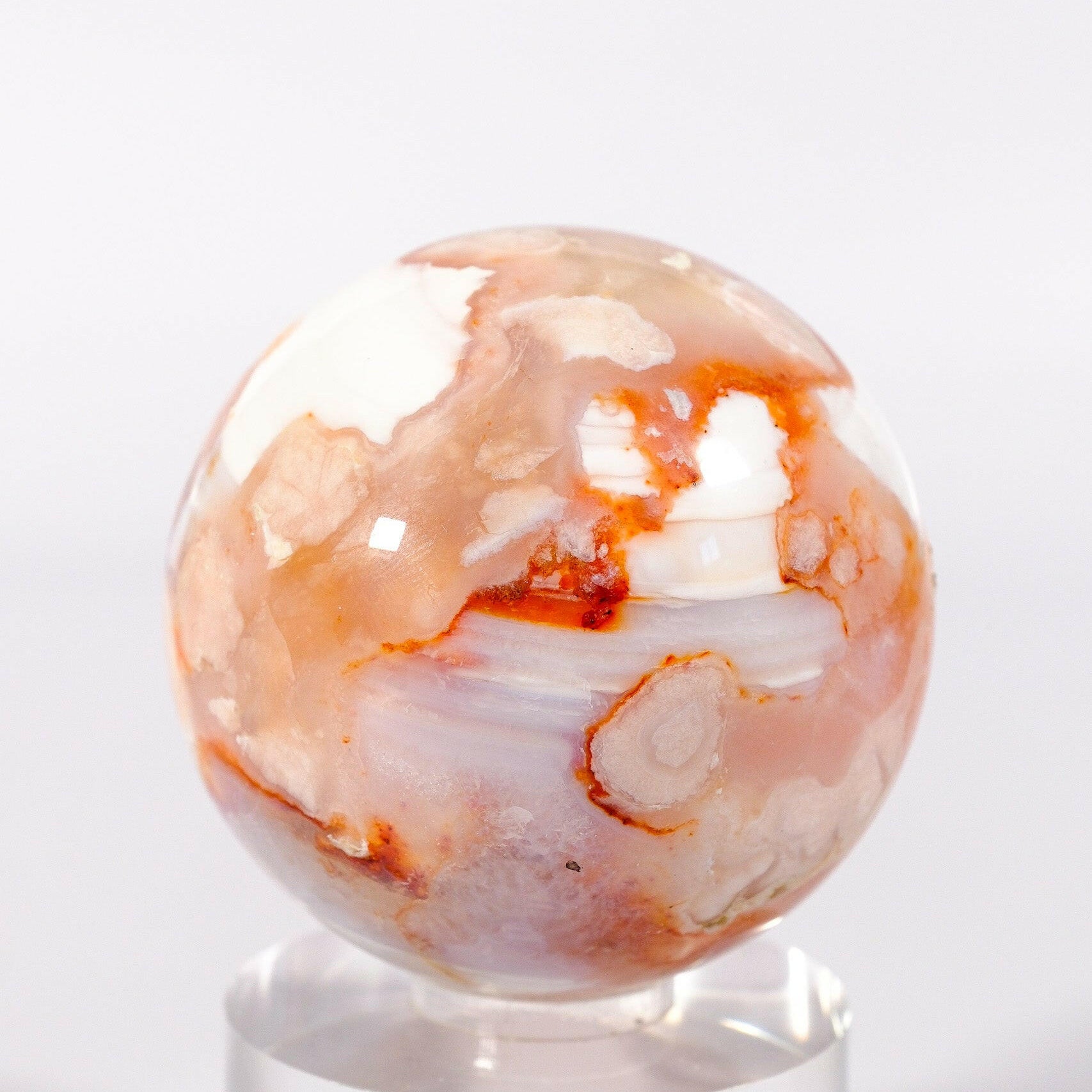 Flower Agate/Carnelian Sphere Healing Crystal.