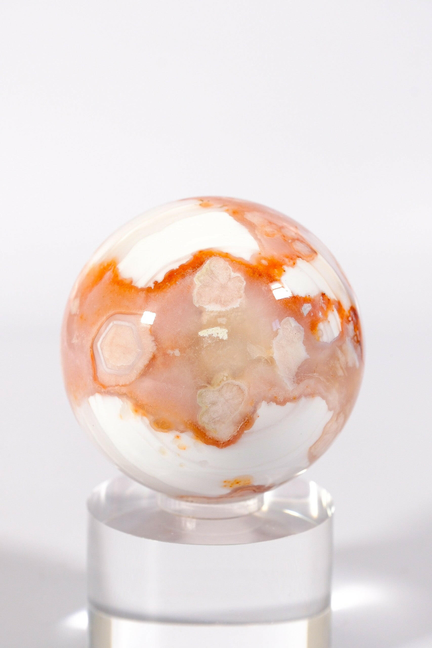 Flower Agate/Carnelian Sphere Healing Crystal.