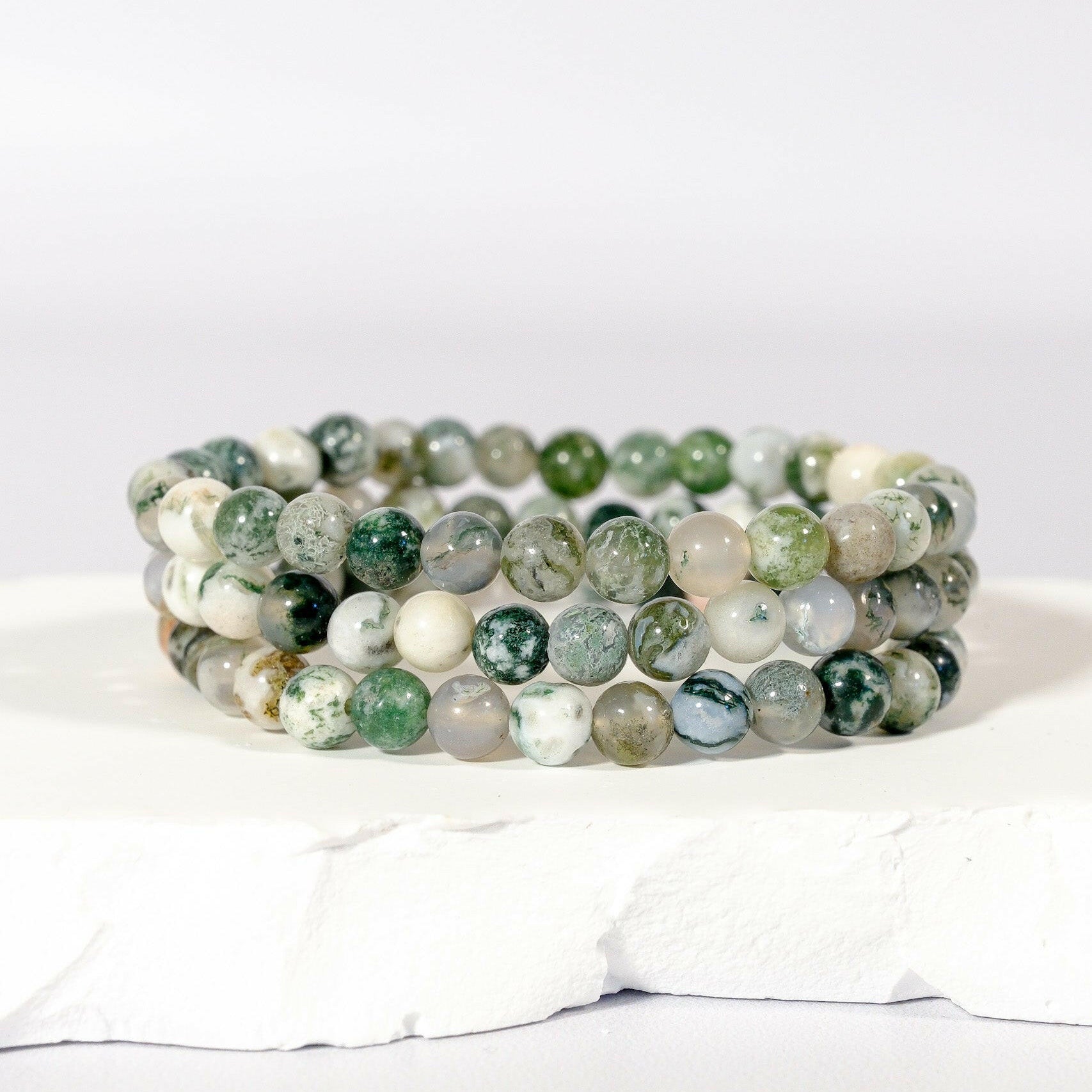 6mm Moss Agate Bracelet Healing Crystal.