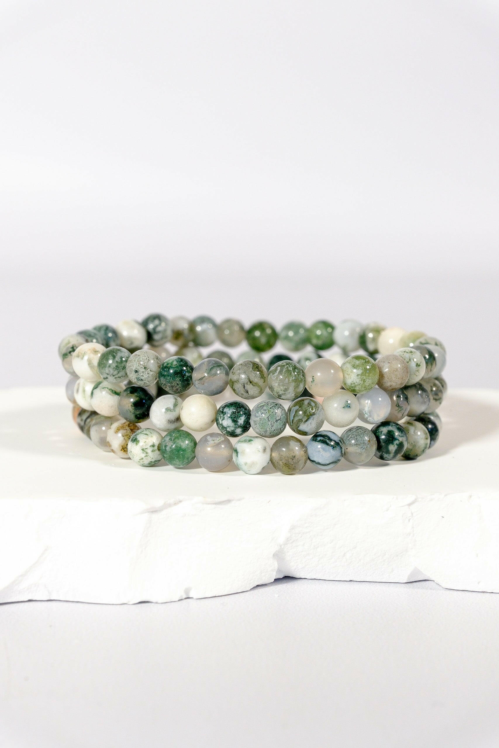 6mm Moss Agate Bracelet Healing Crystal.