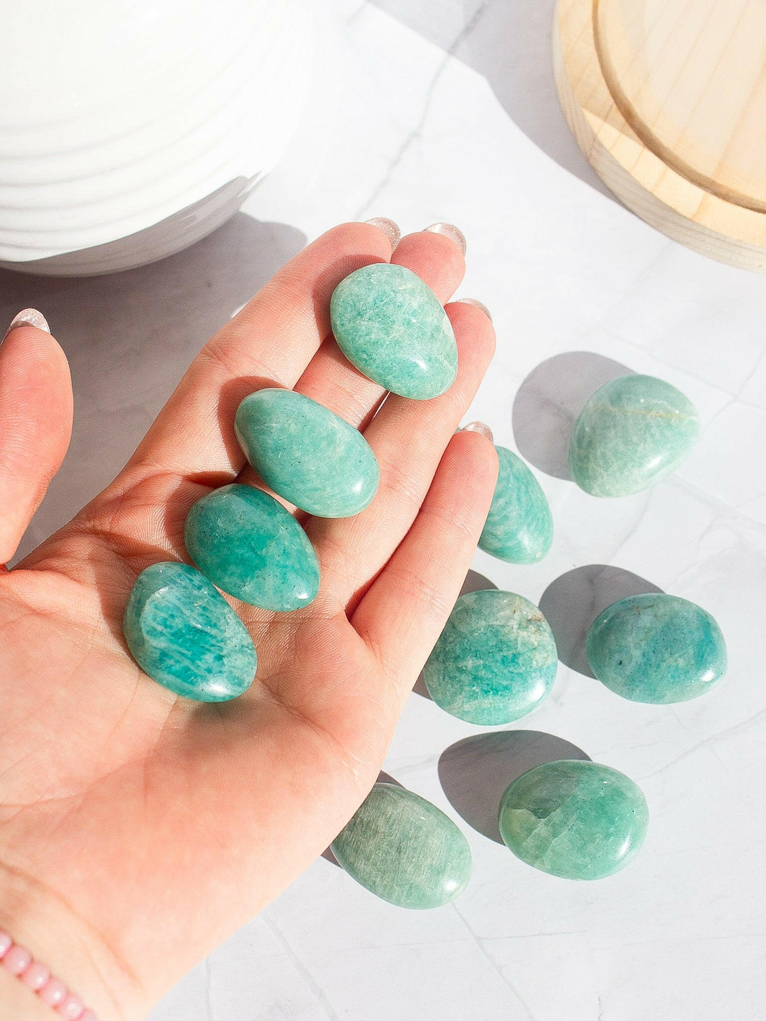 Amazonite Mini Palms - Premium healing crystal from Stones of Virtue Australia.