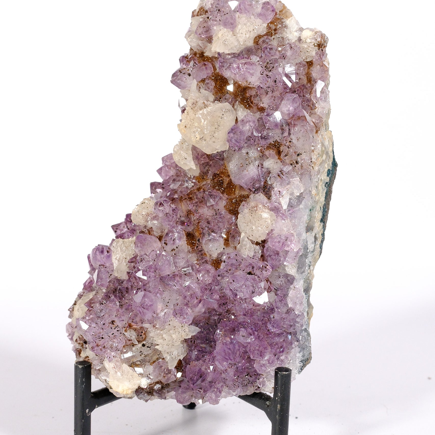 Amethyst with Hematite/Goethite & Calcite Inclusions on Stand