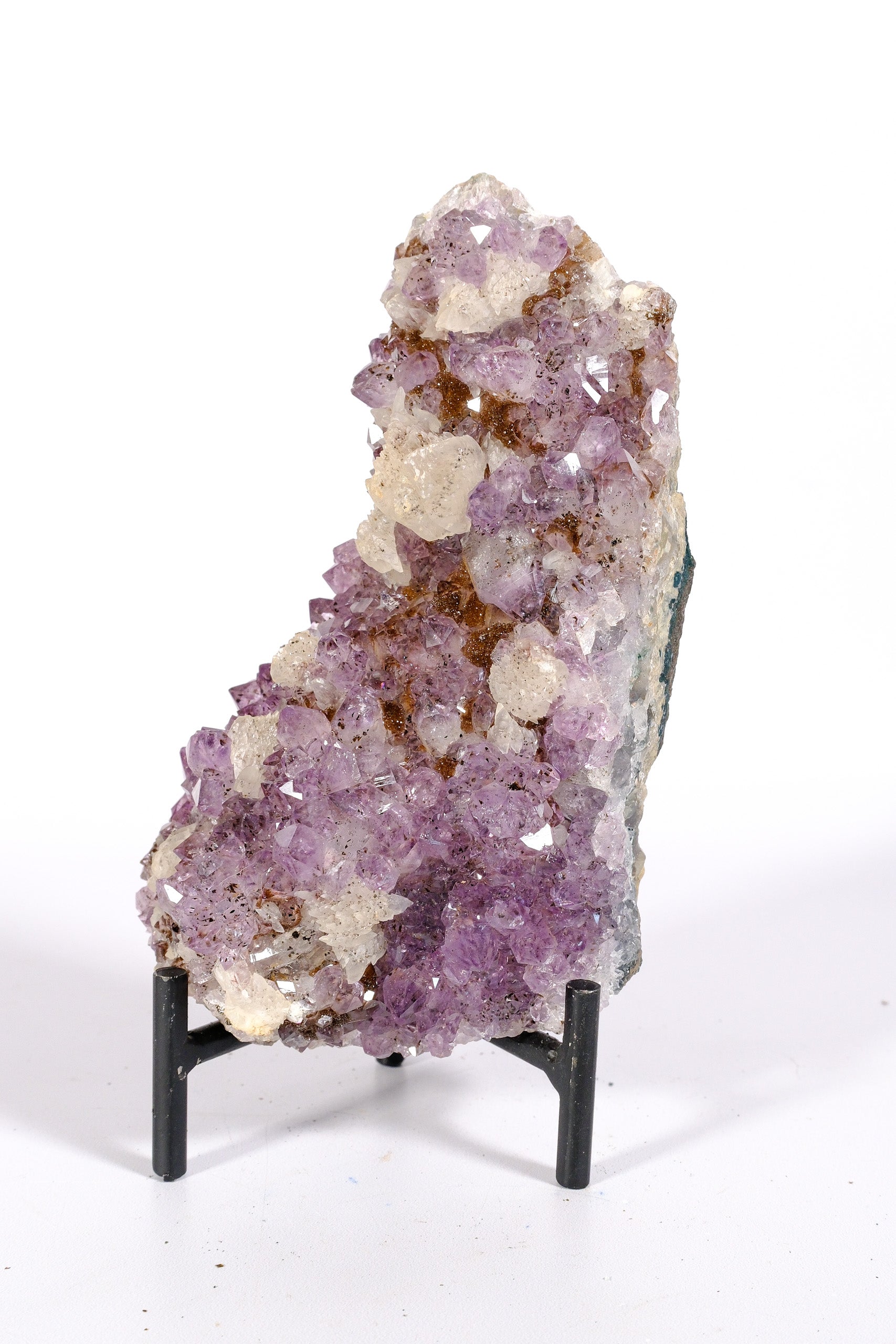 Amethyst with Hematite/Goethite & Calcite Inclusions on Stand