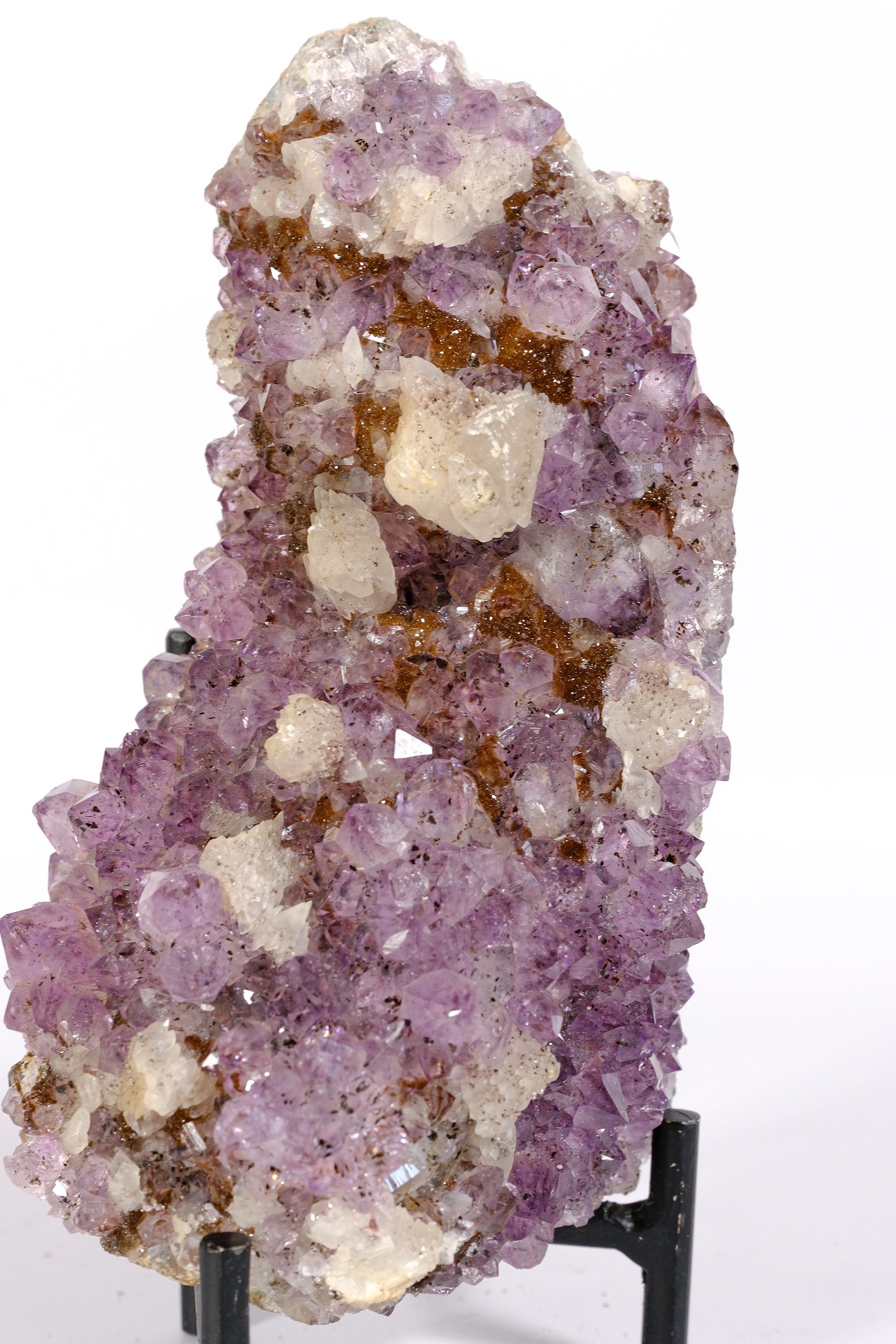Amethyst with Hematite/Goethite & Calcite Inclusions on Stand