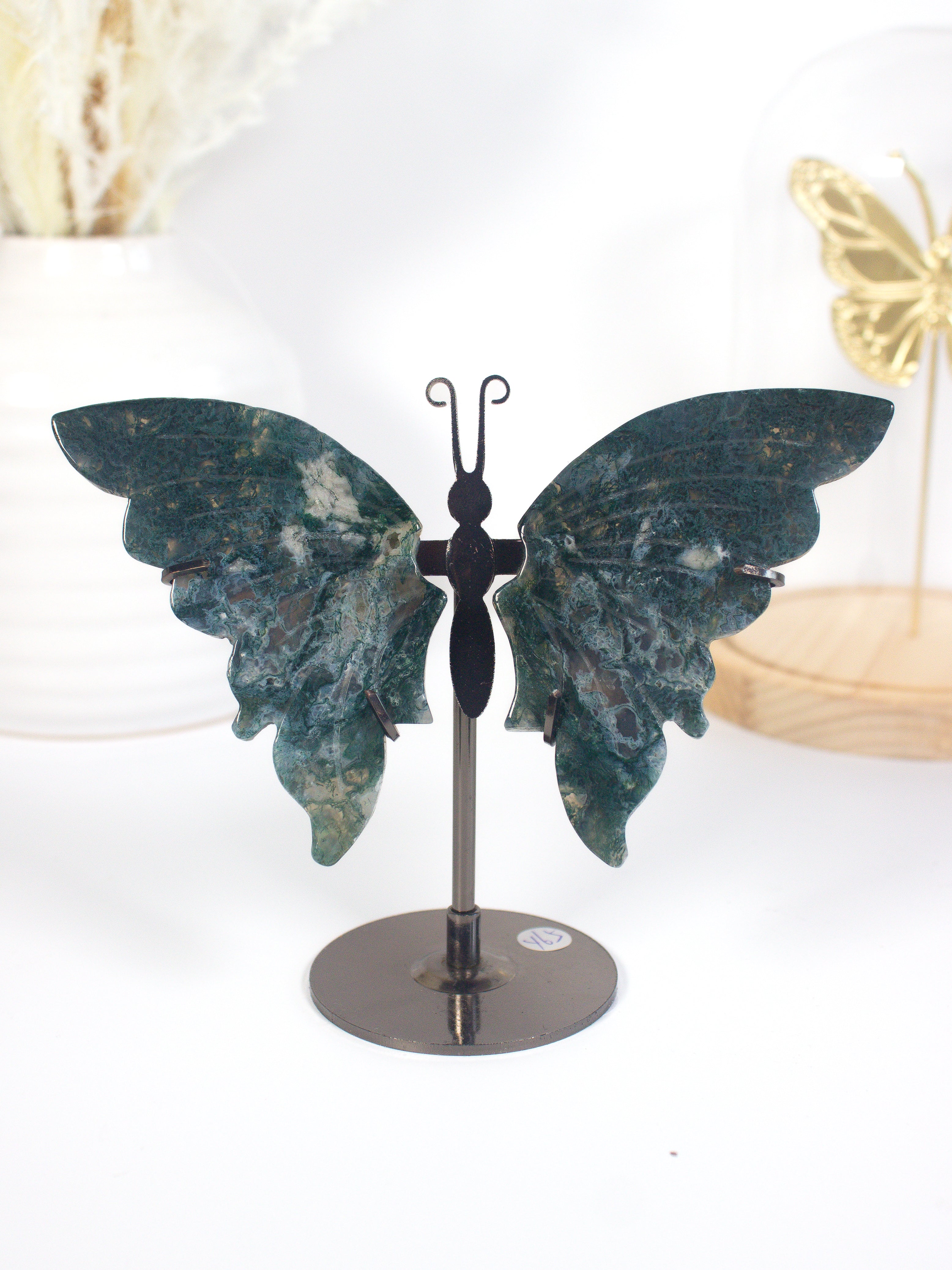 Moss Agate Butterfly on Stand