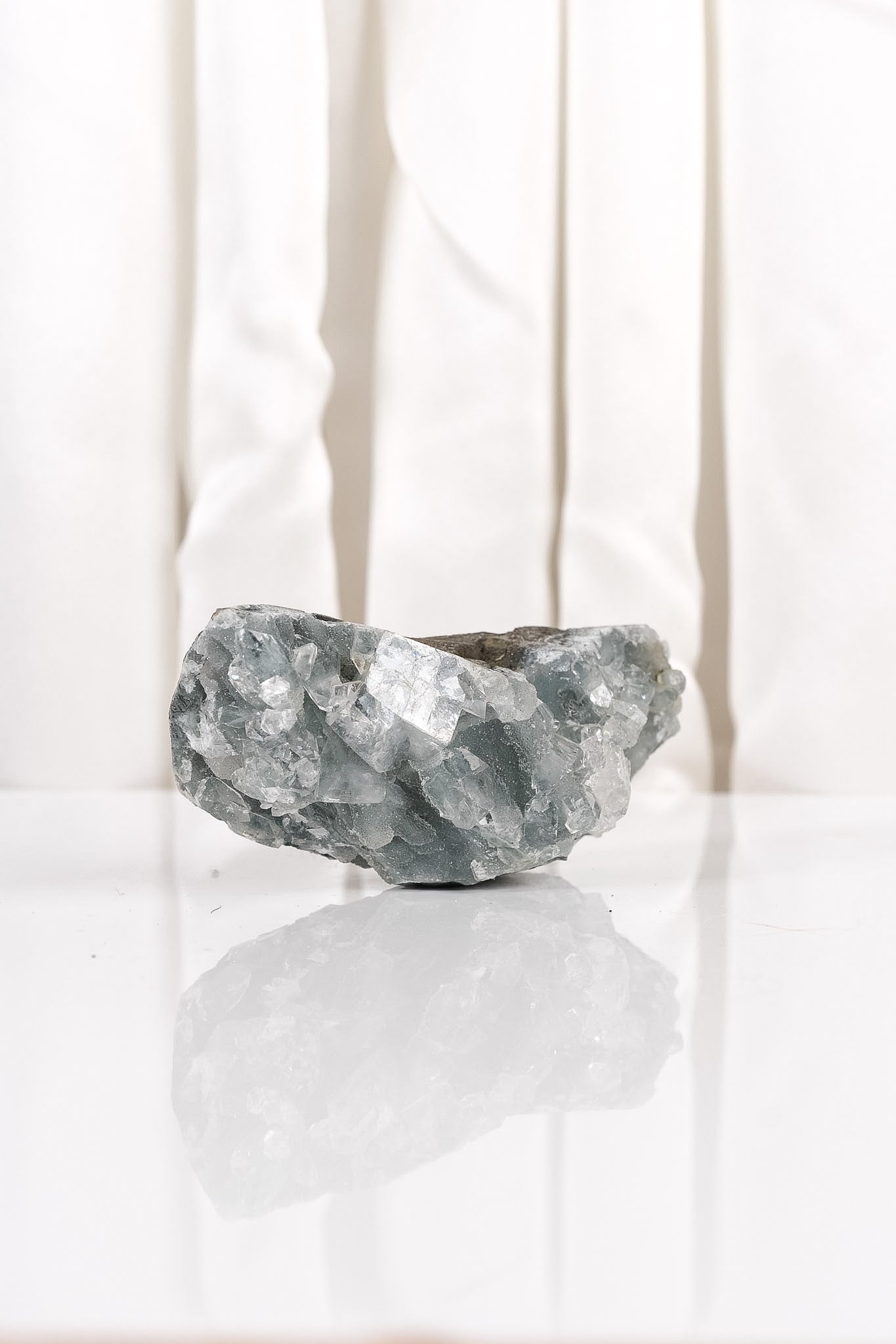 Apophyllite on Green Chalcedony