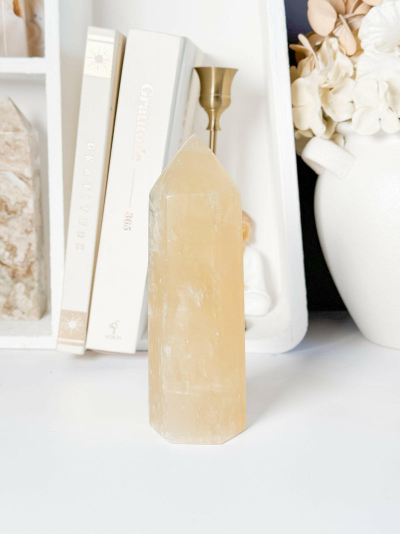 Honey Optical Calcite Tower - Premium healing crystal from Stones of Virtue Australia.