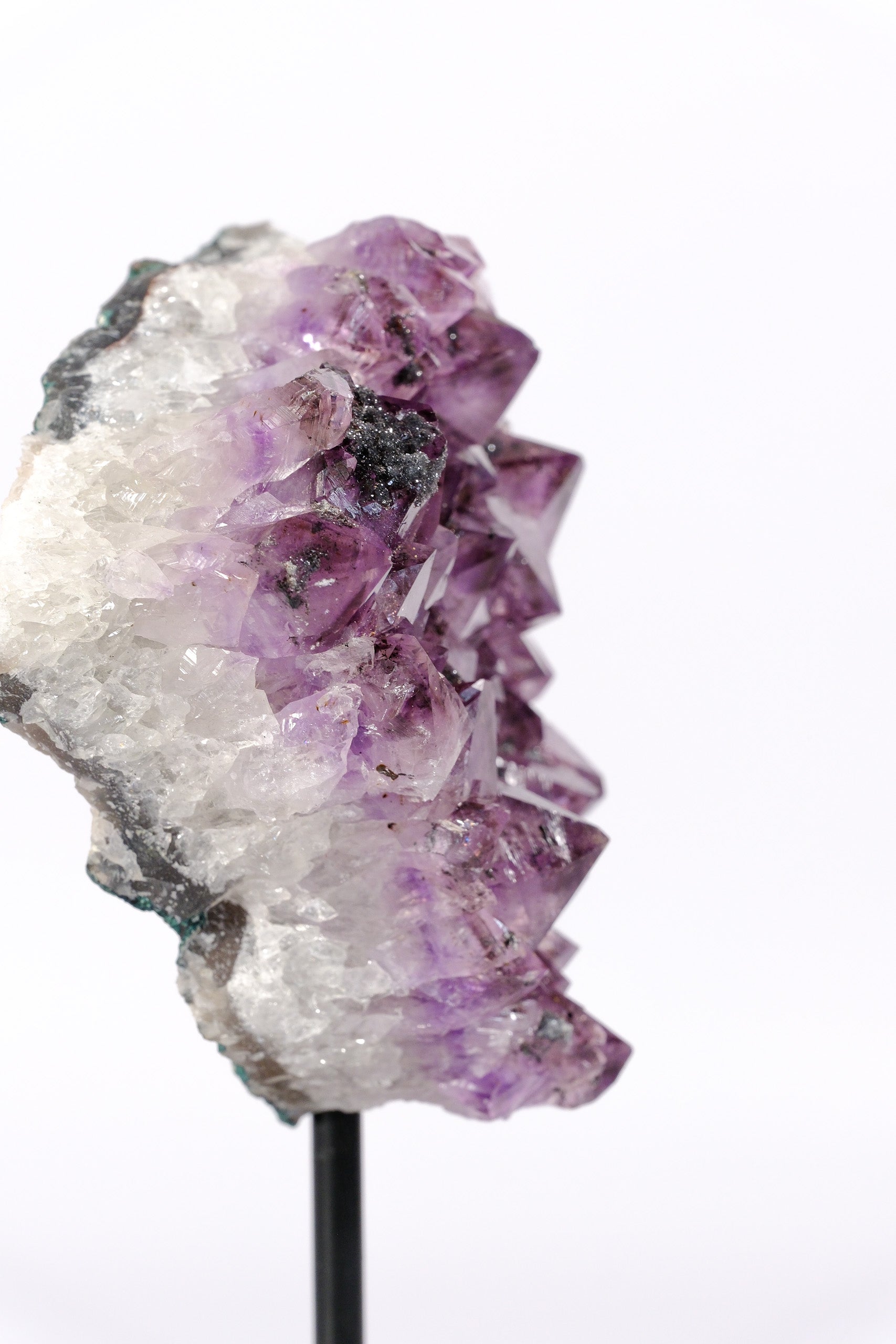 Amethyst Cluster with Hematite Inclusions on Stand