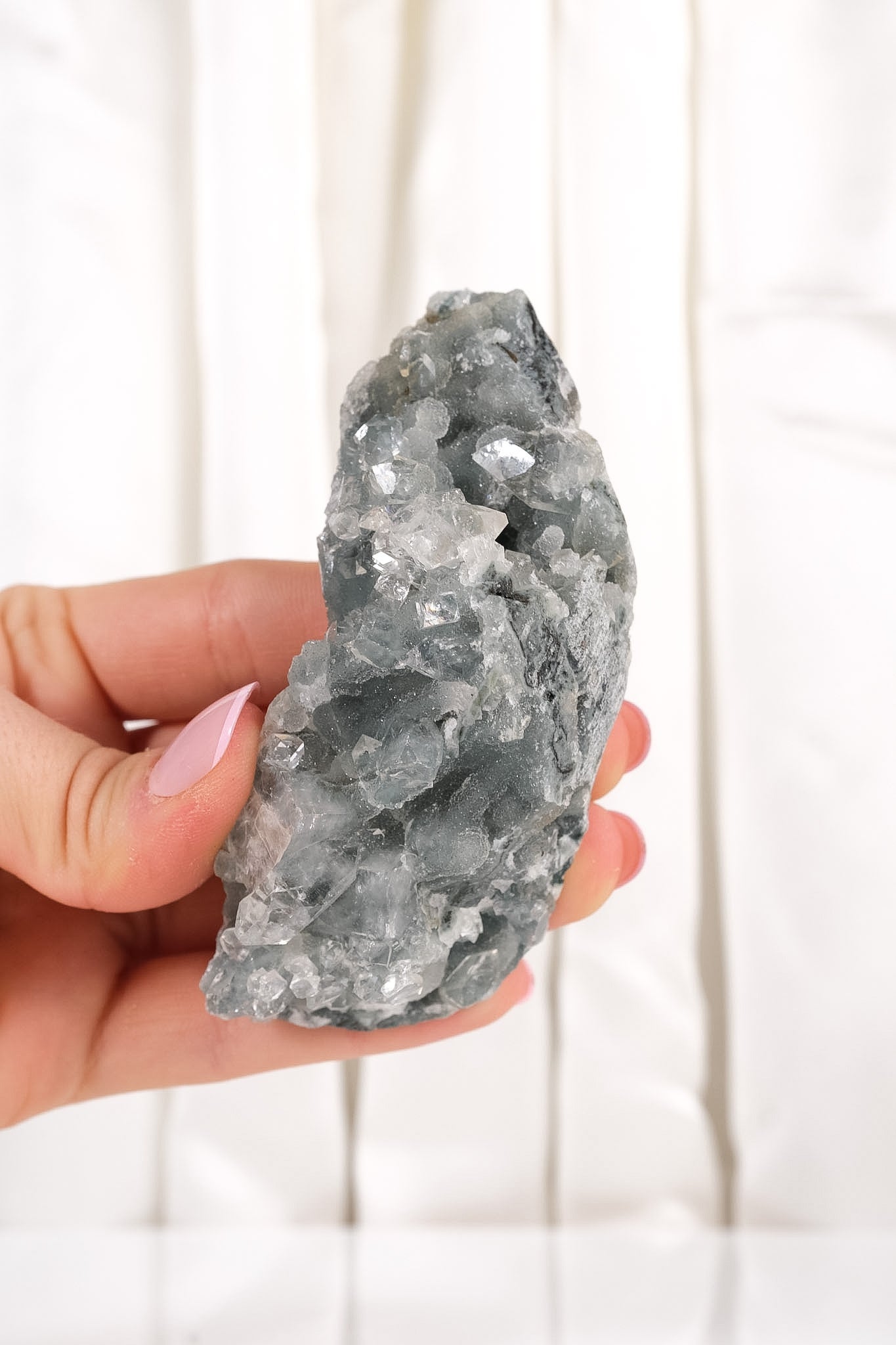 Apophyllite on Green Chalcedony