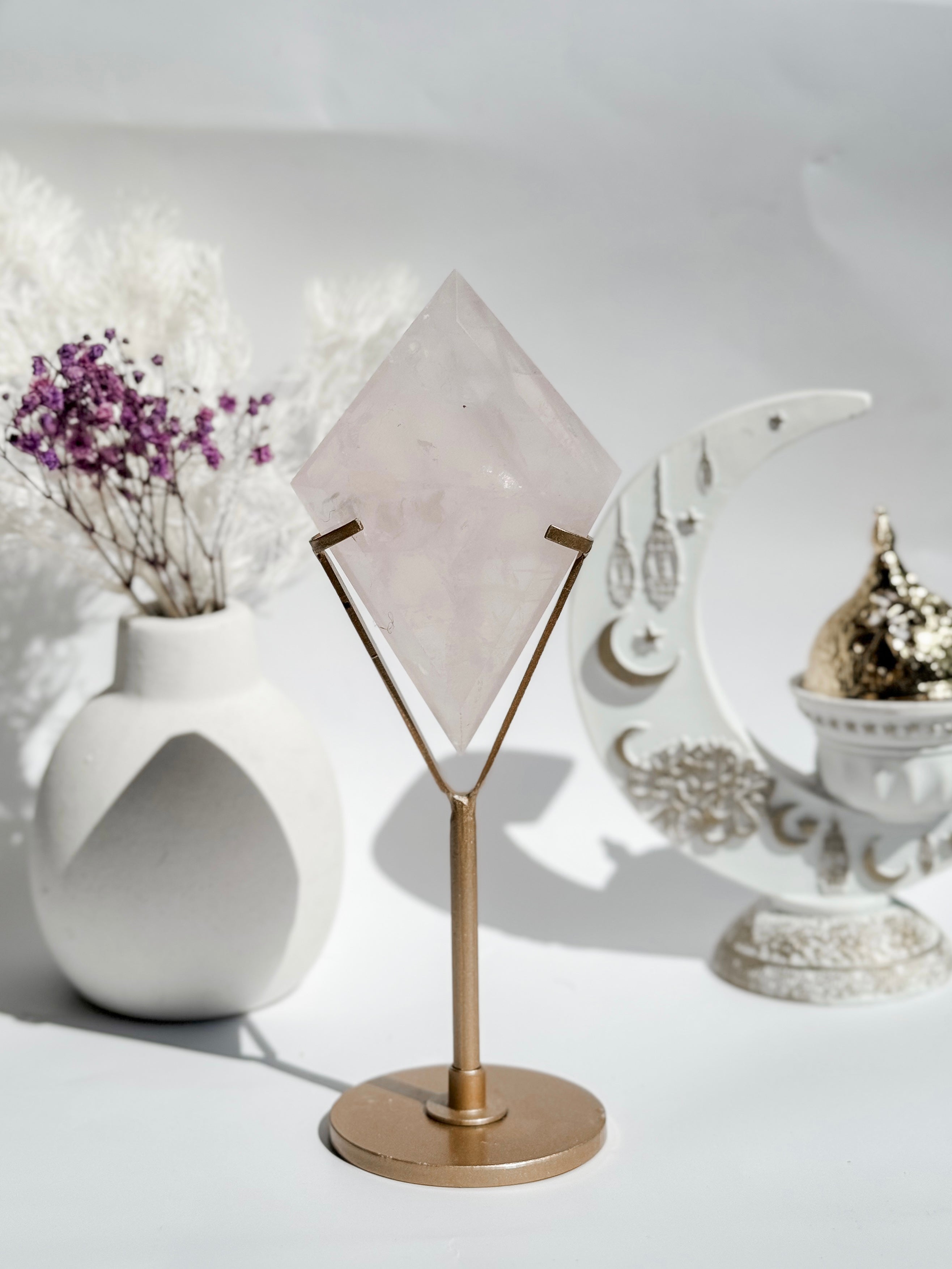 Rose Quartz Diamond on Stand