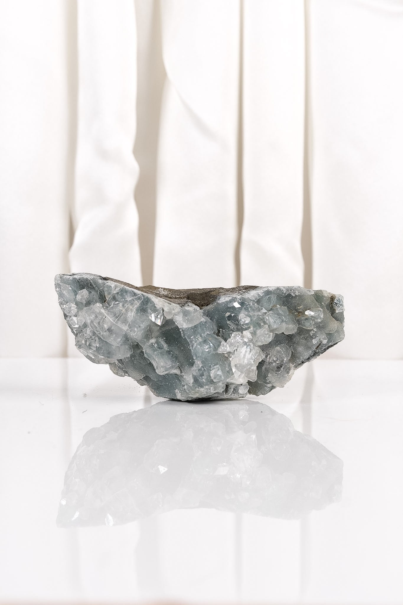 Apophyllite on Green Chalcedony