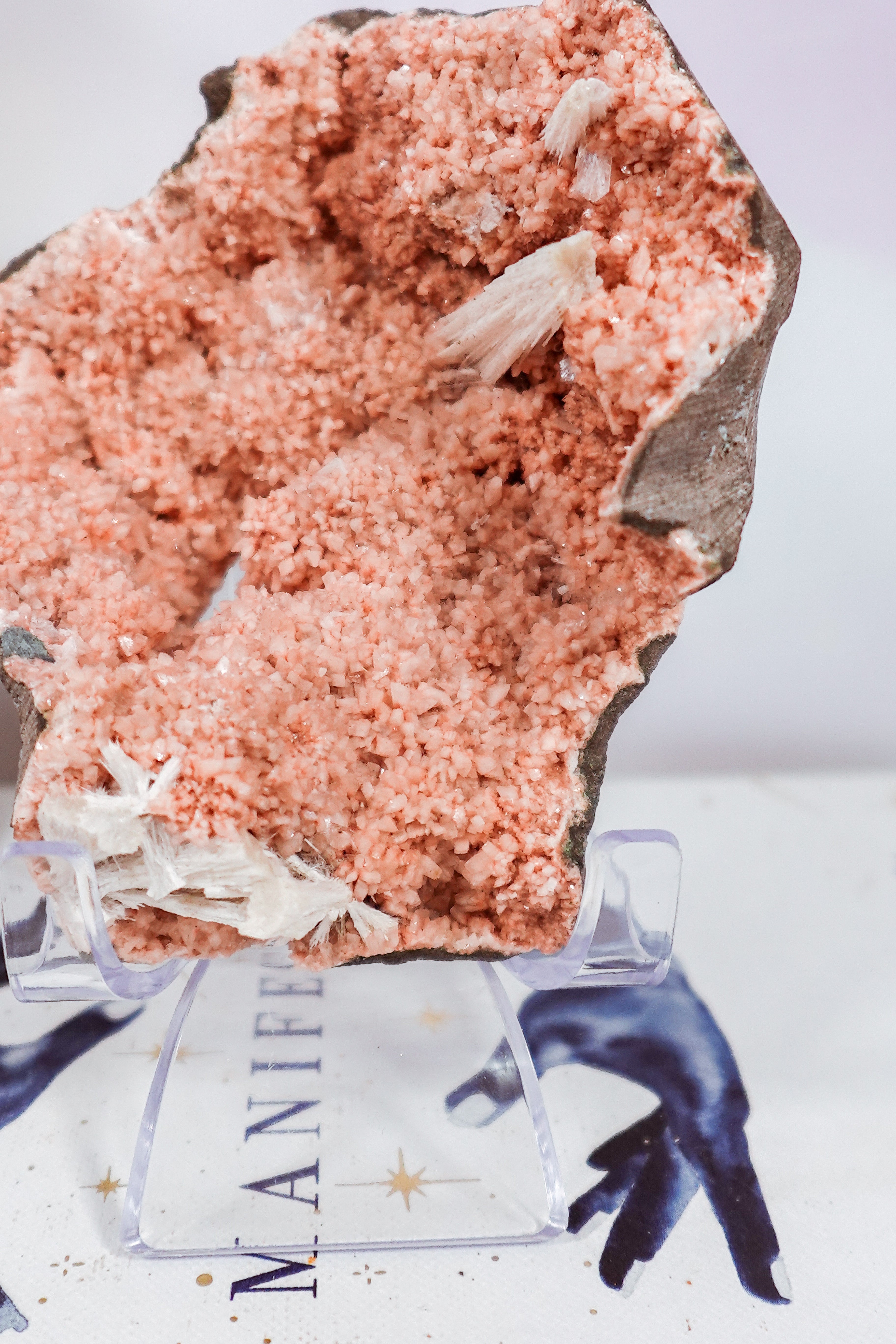 Scolecite Spray on Peach Apophyllite Cluster