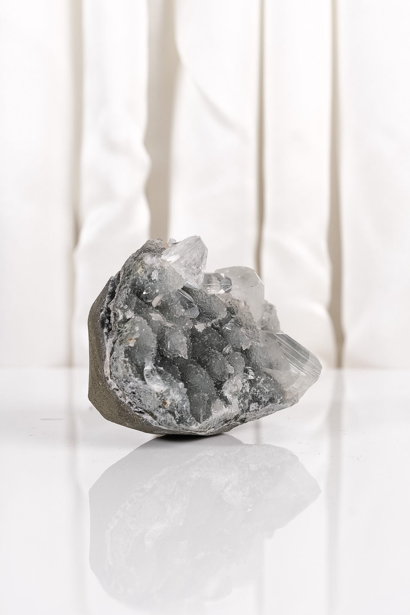 Apophyllite on Green Chalcedony