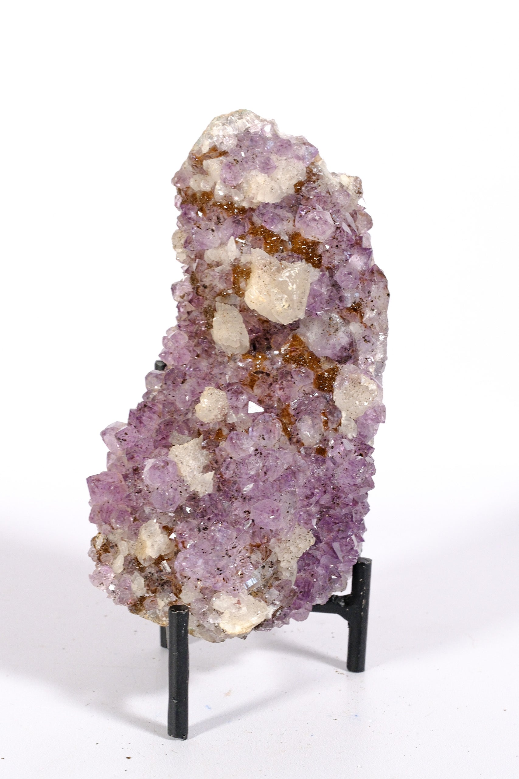 Amethyst with Hematite/Goethite & Calcite Inclusions on Stand