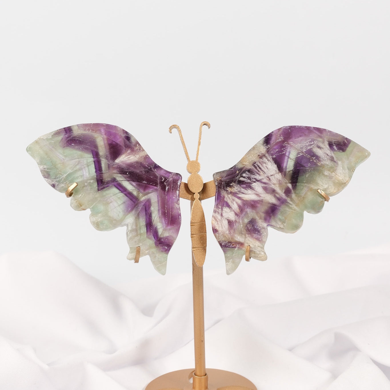 Fluorite Butterfly Wings on Gold Stand