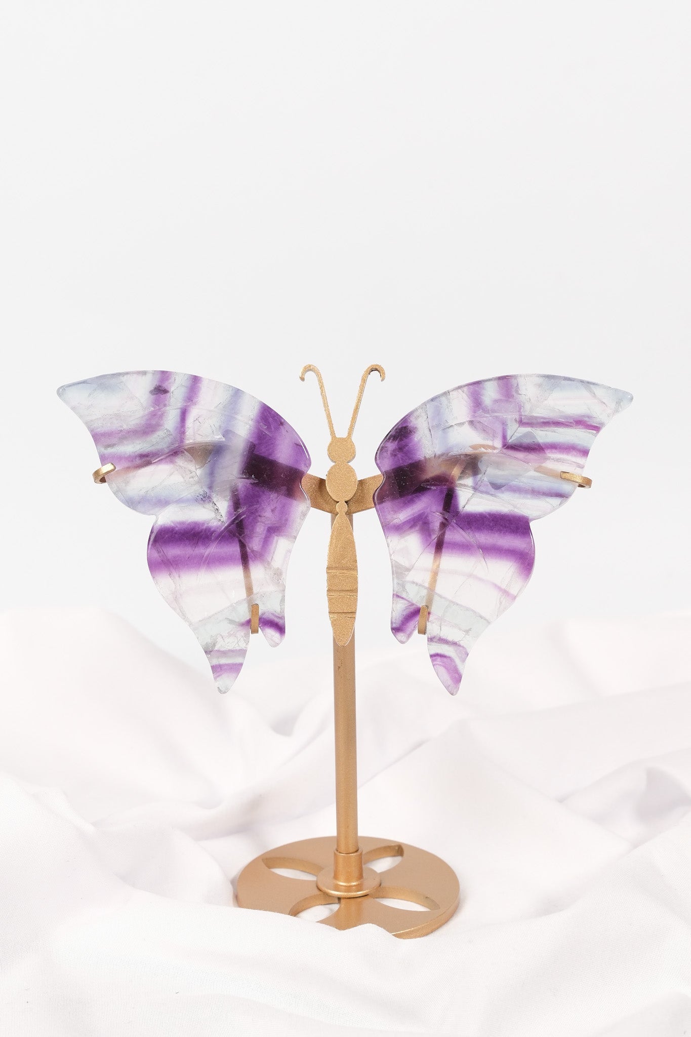Fluorite Butterfly Wings on Gold Stand