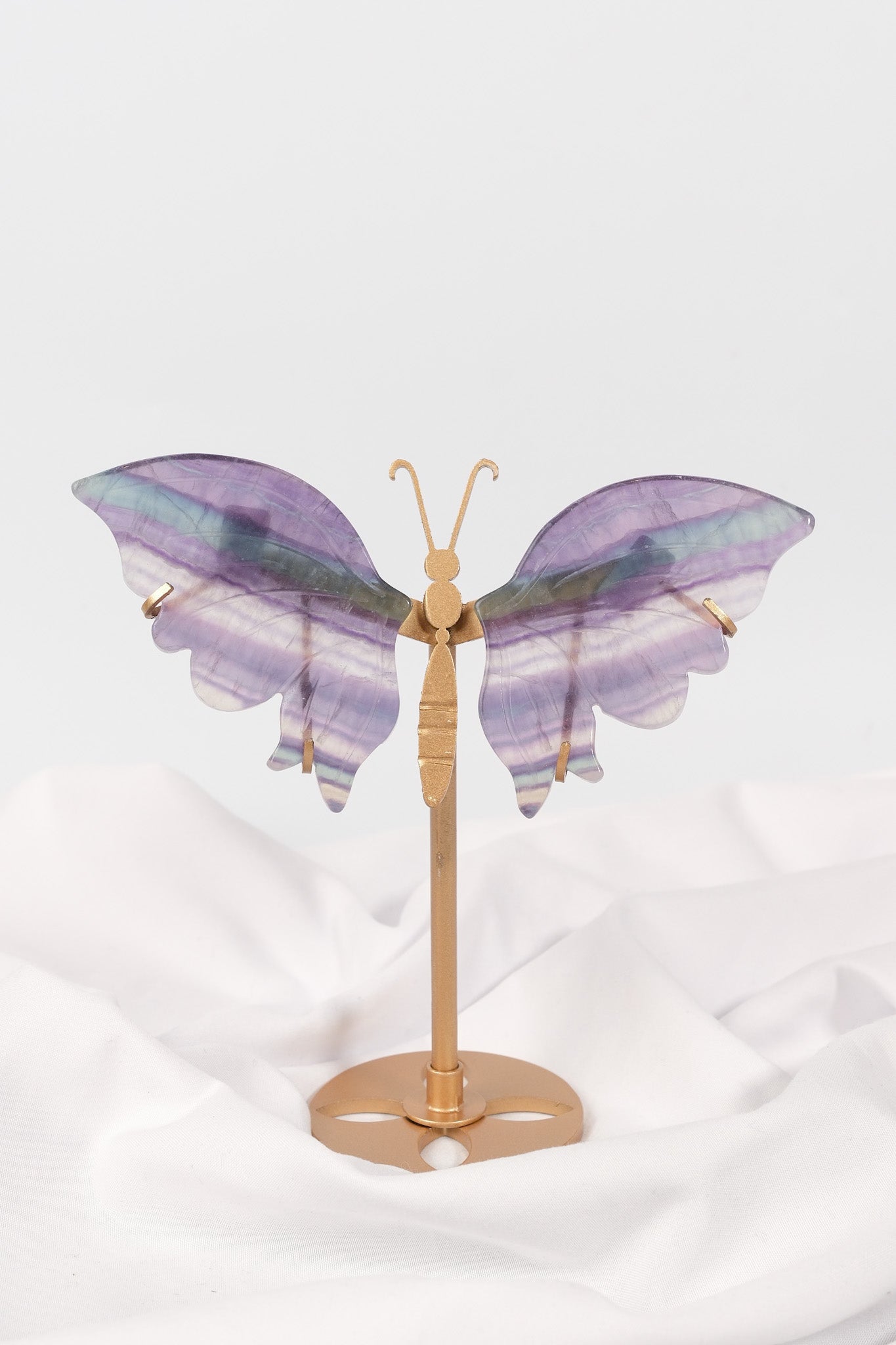 Fluorite Butterfly Wings on Gold Stand