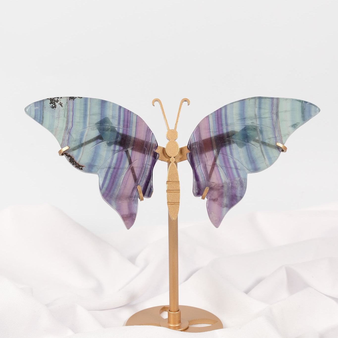 Fluorite Butterfly Wings on Gold Stand