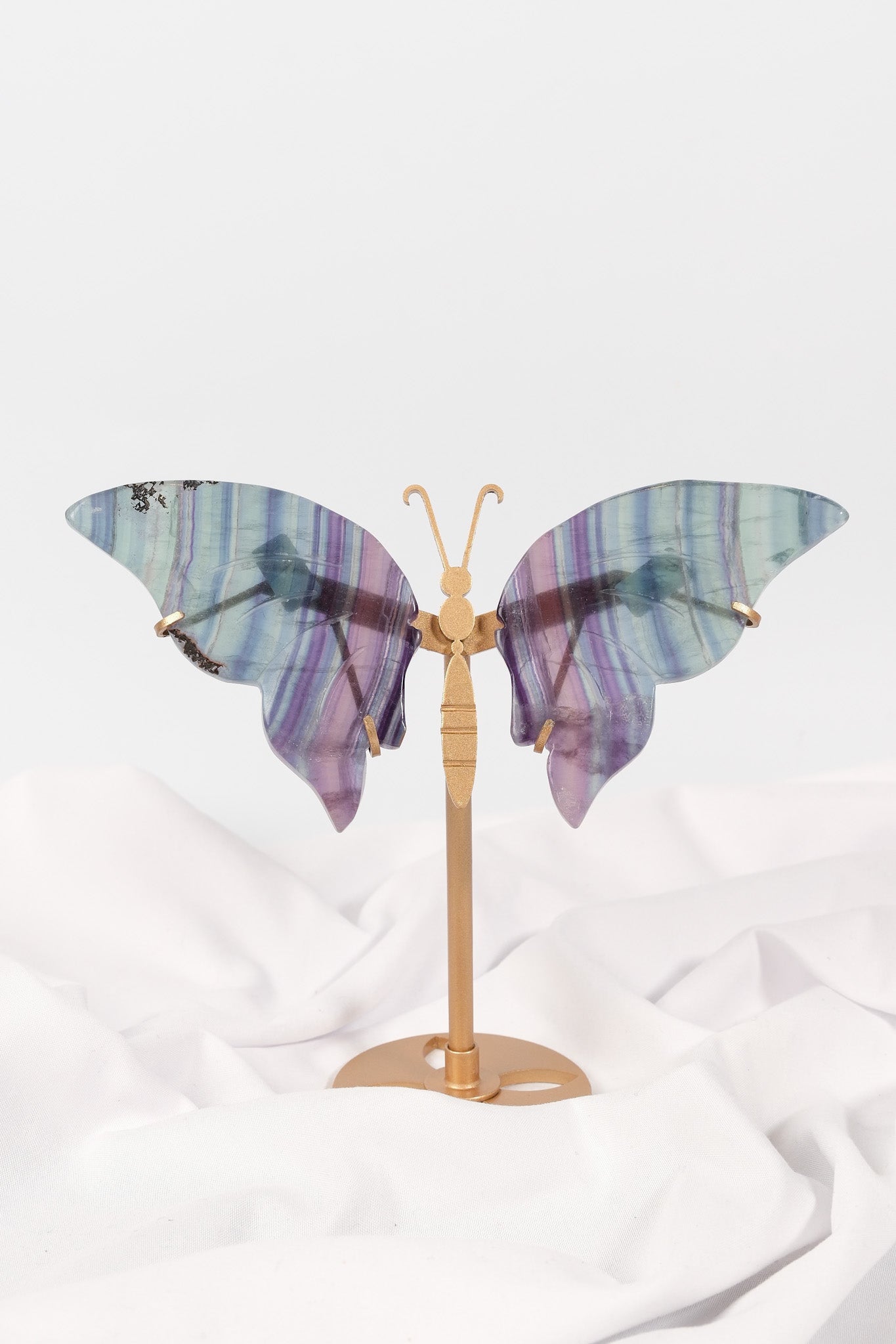 Fluorite Butterfly Wings on Gold Stand