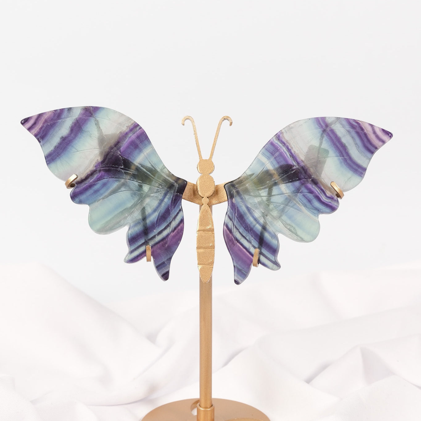 Fluorite Butterfly Wings on Gold Stand