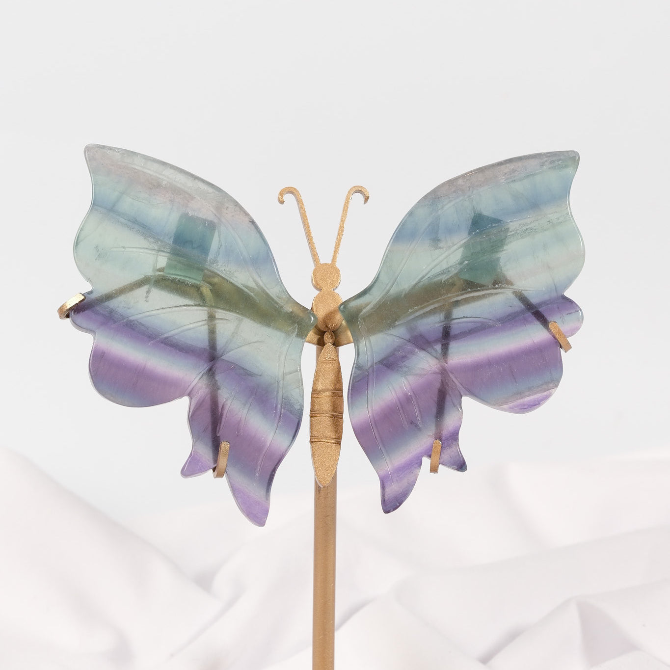 Fluorite Butterfly Wings on Gold Stand