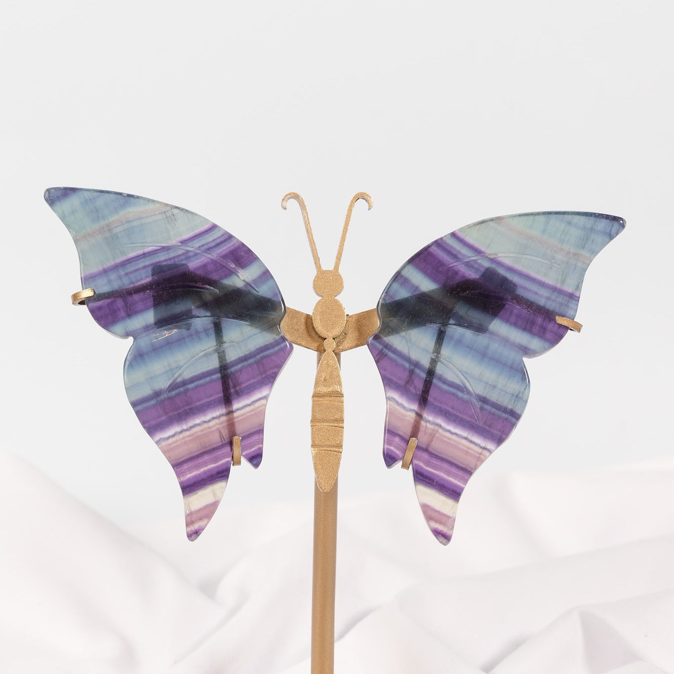 Fluorite Butterfly Wings on Gold Stand