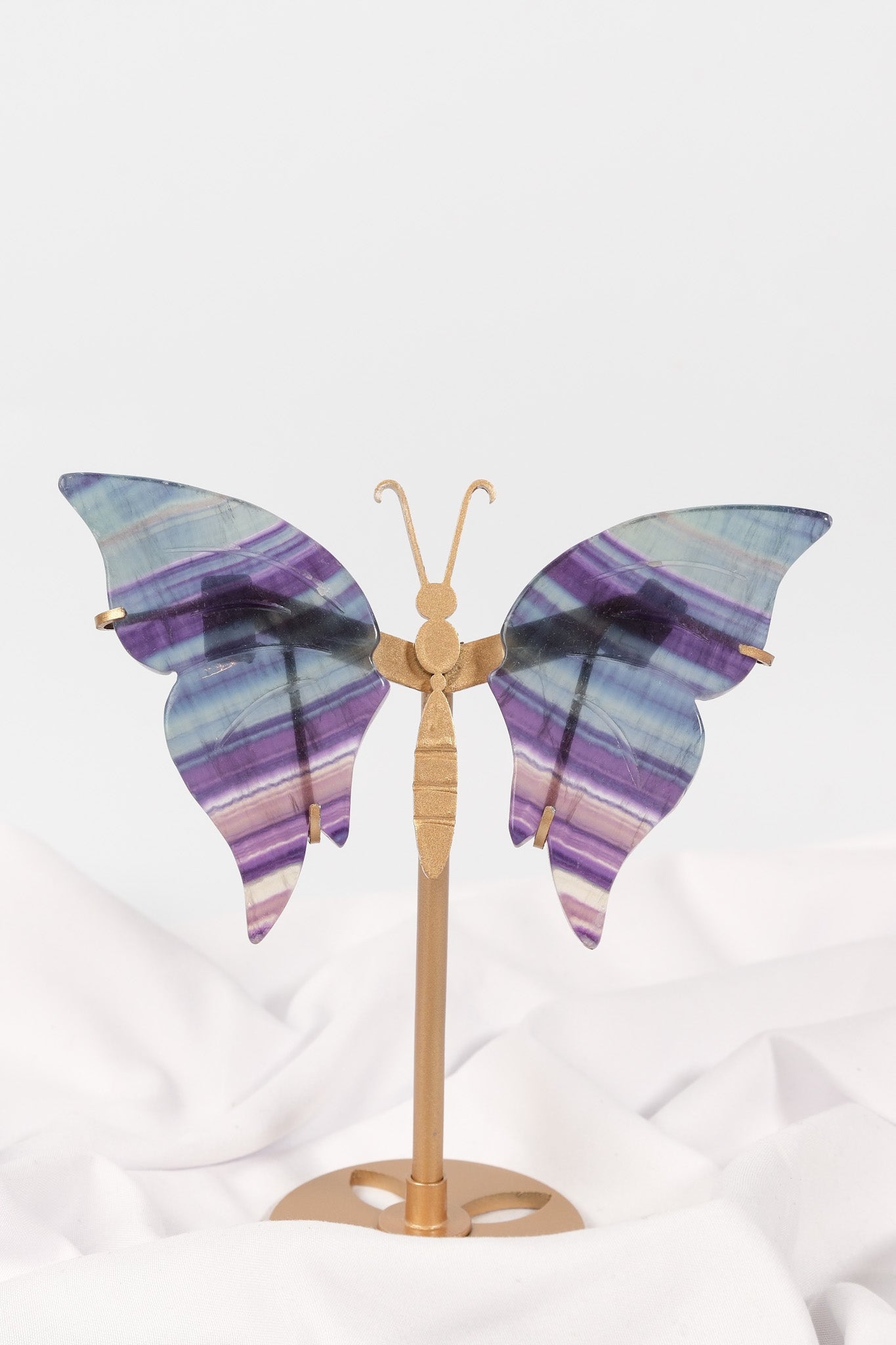 Fluorite Butterfly Wings on Gold Stand