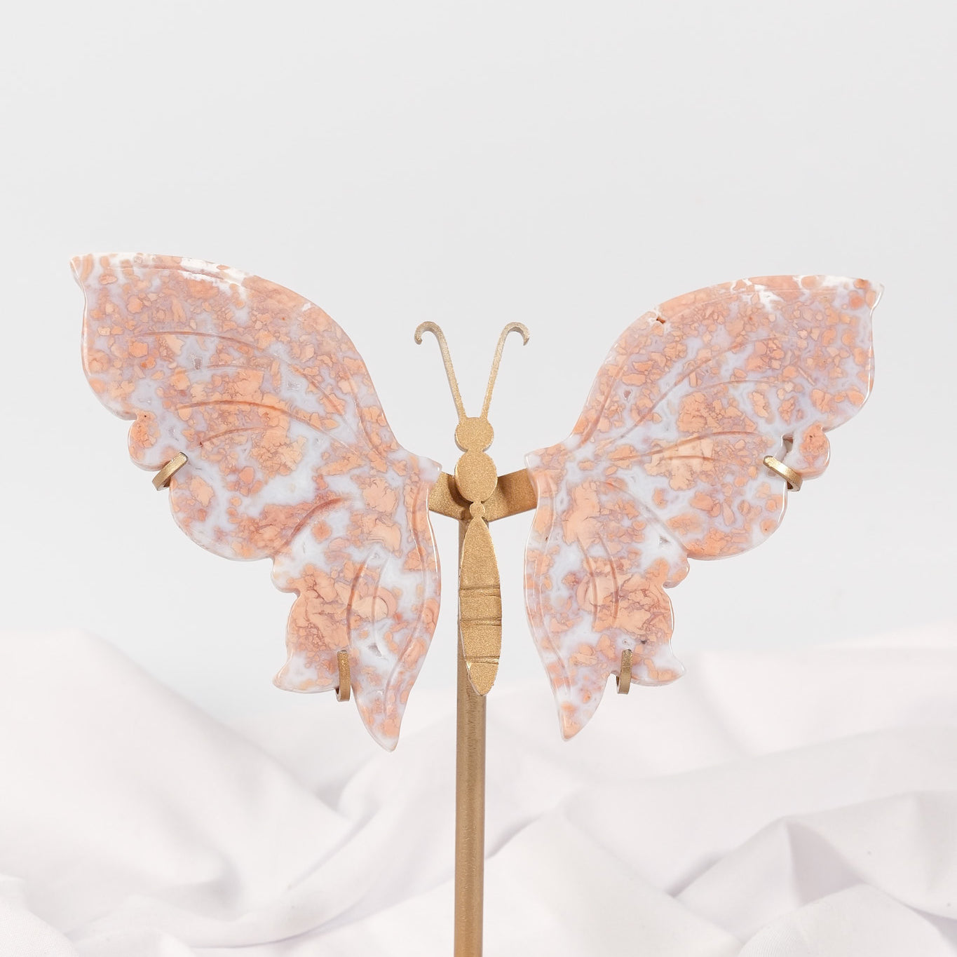 Pink Agate Butterfly Wings on Gold Stand