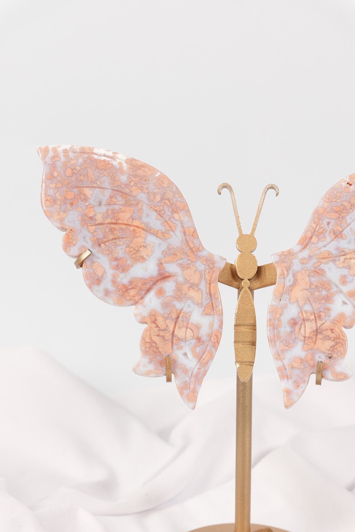 Pink Agate Butterfly Wings on Gold Stand