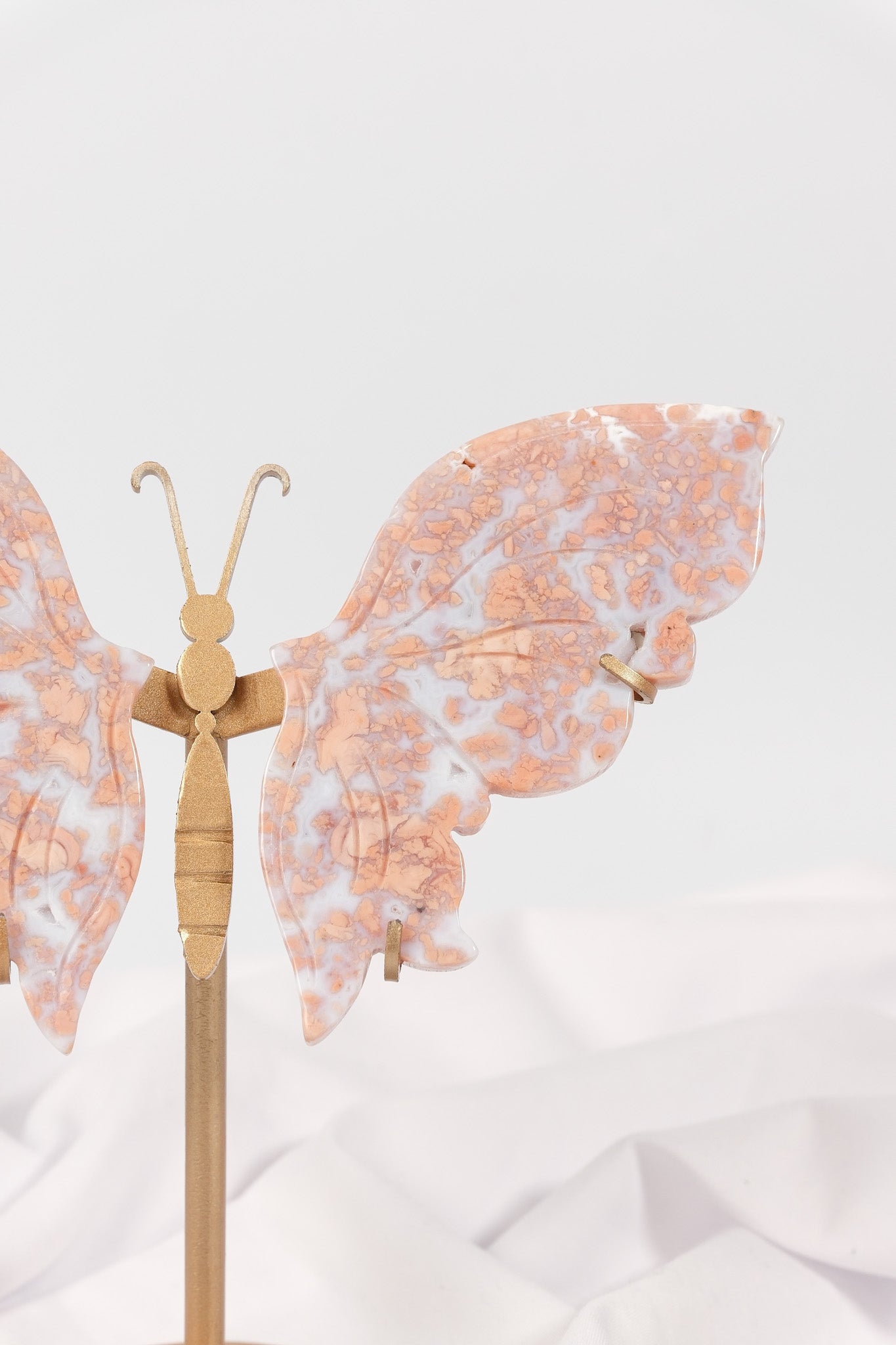 Pink Agate Butterfly Wings on Gold Stand