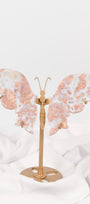 Pink Agate Butterfly Wings on Gold Stand
