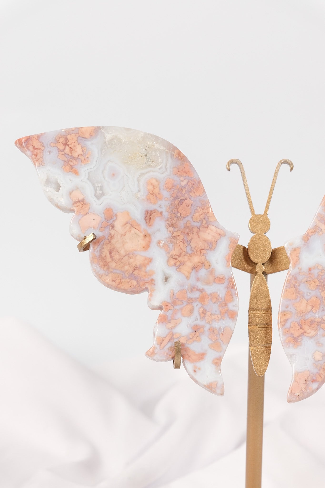 Pink Agate Butterfly Wings on Gold Stand