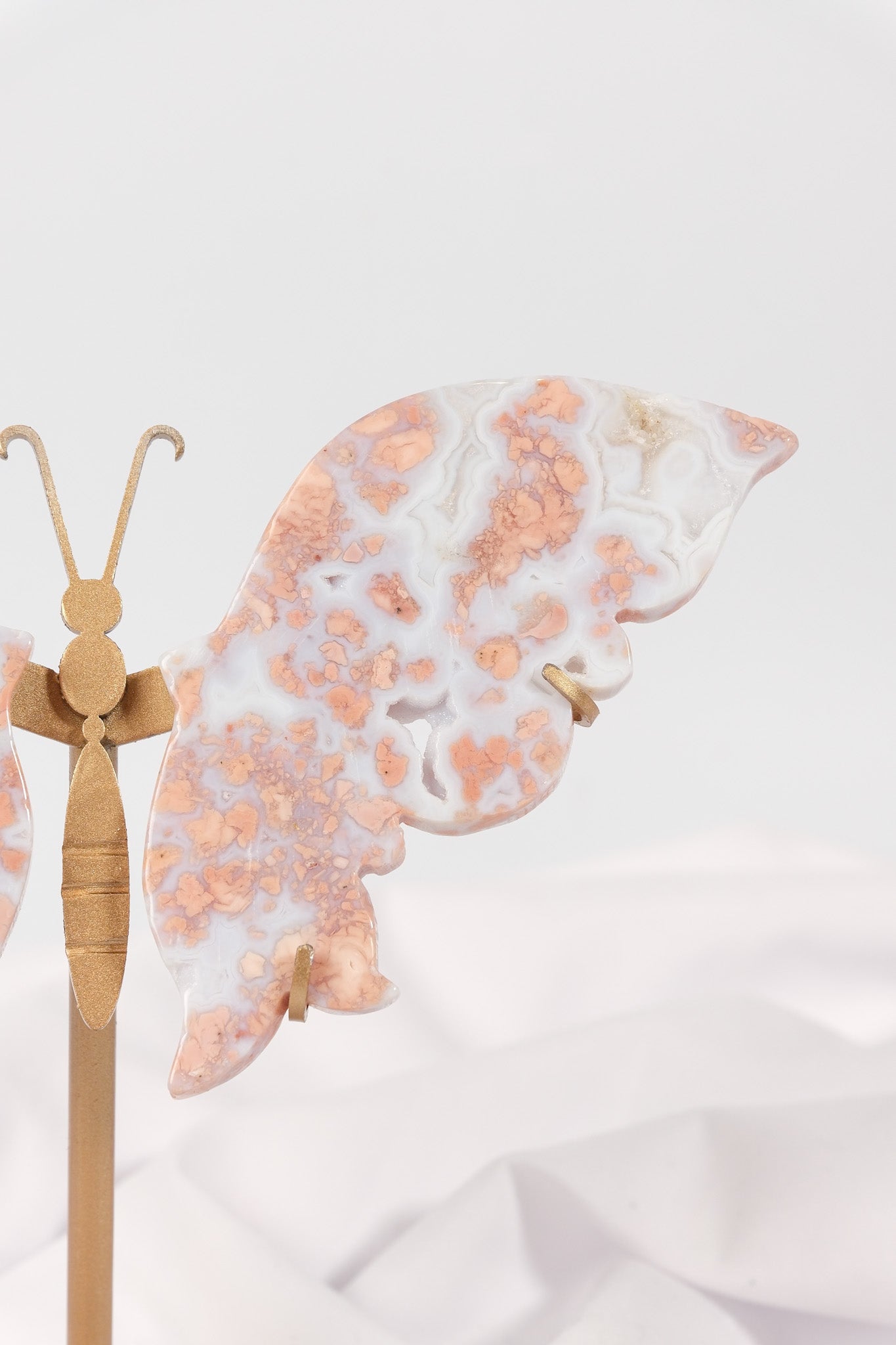 Pink Agate Butterfly Wings on Gold Stand