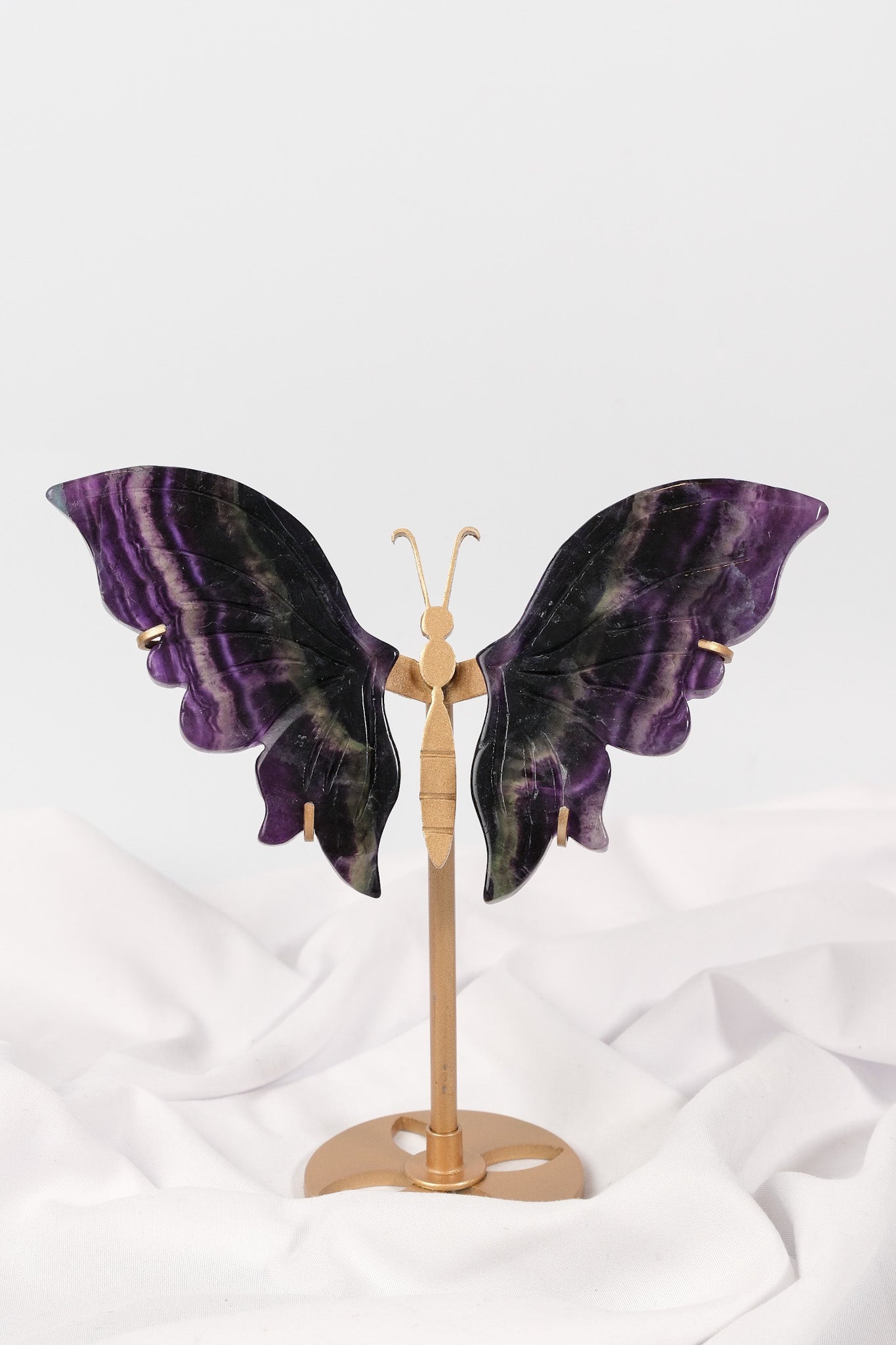 Fluorite Butterfly Wings on Gold Stand