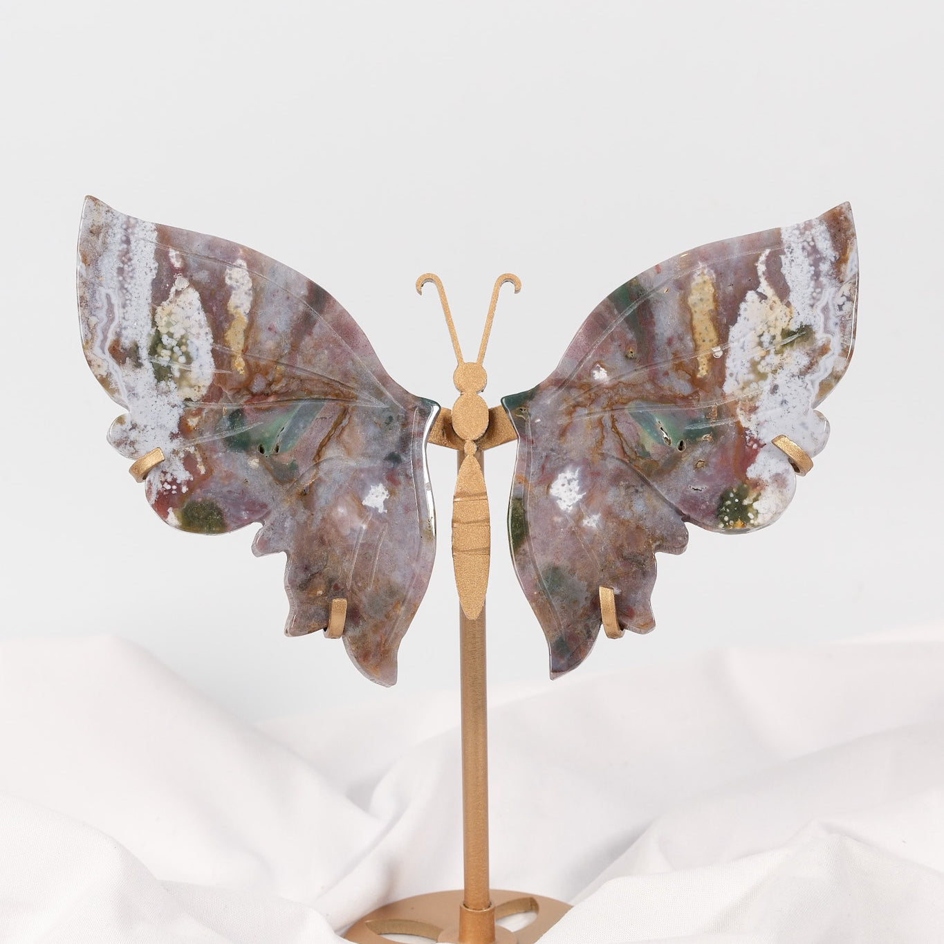 Sea Jasper Butterfly Wings on Gold Stand