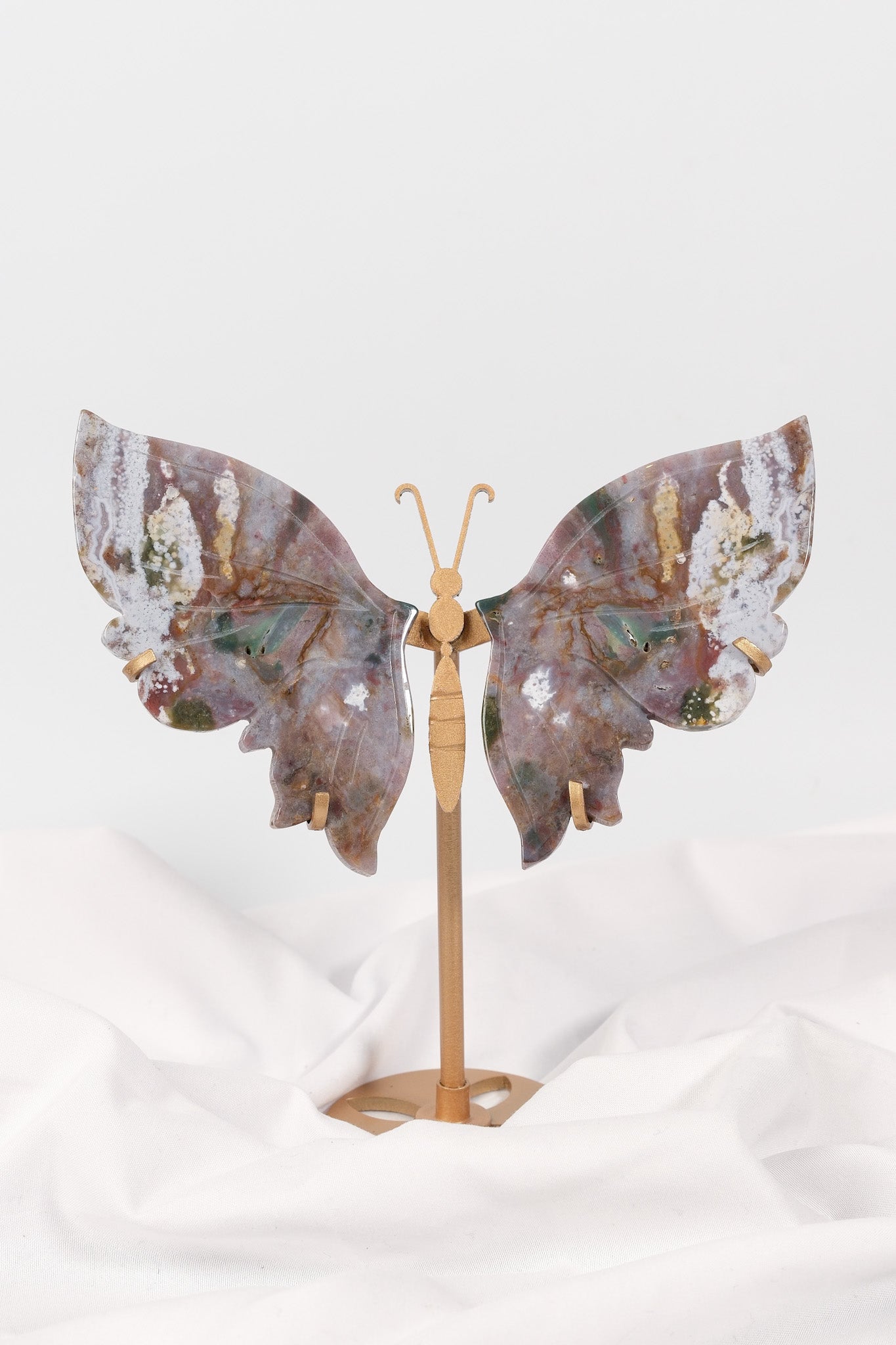 Sea Jasper Butterfly Wings on Gold Stand